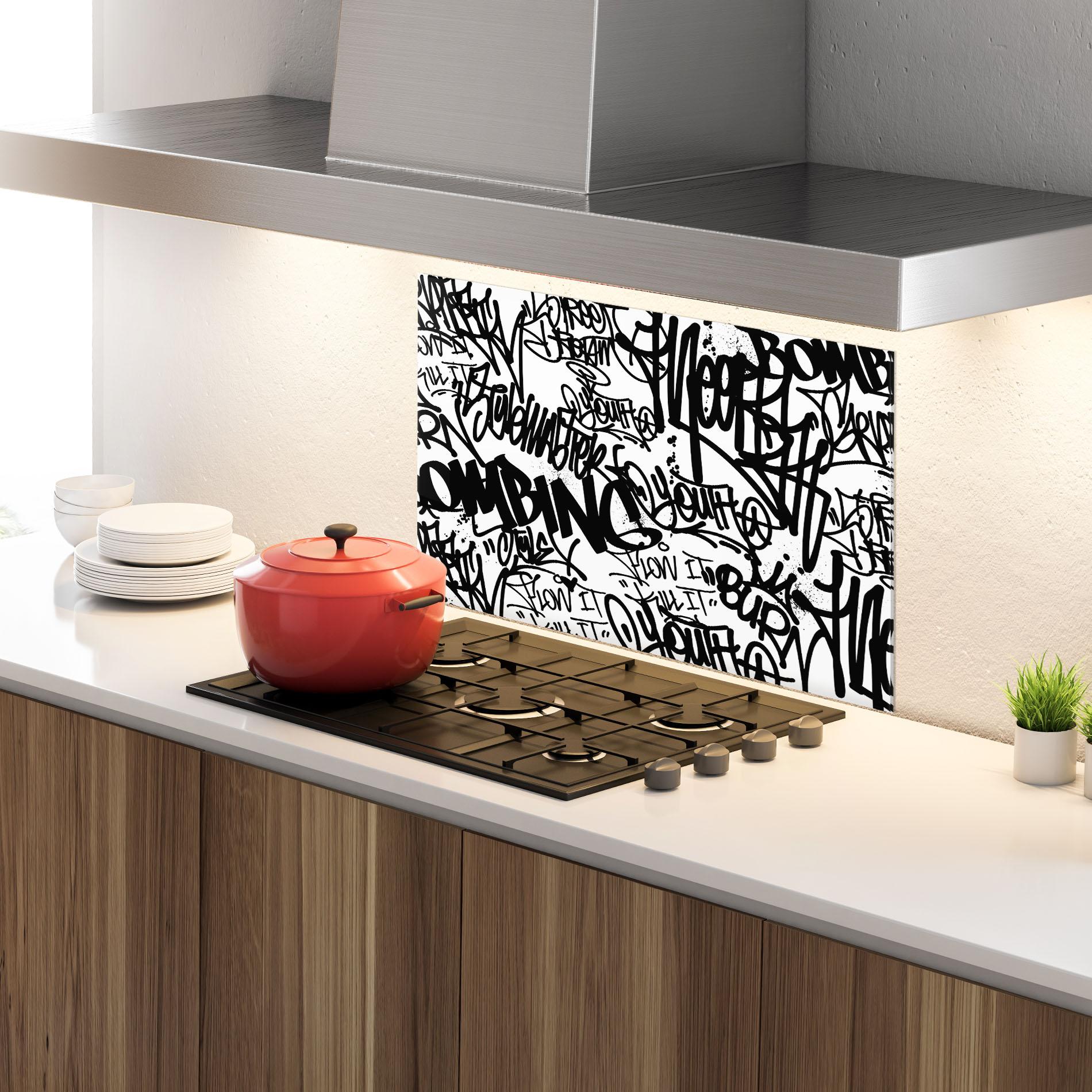 Стъклен панел за кухня Black Tags mockup 4