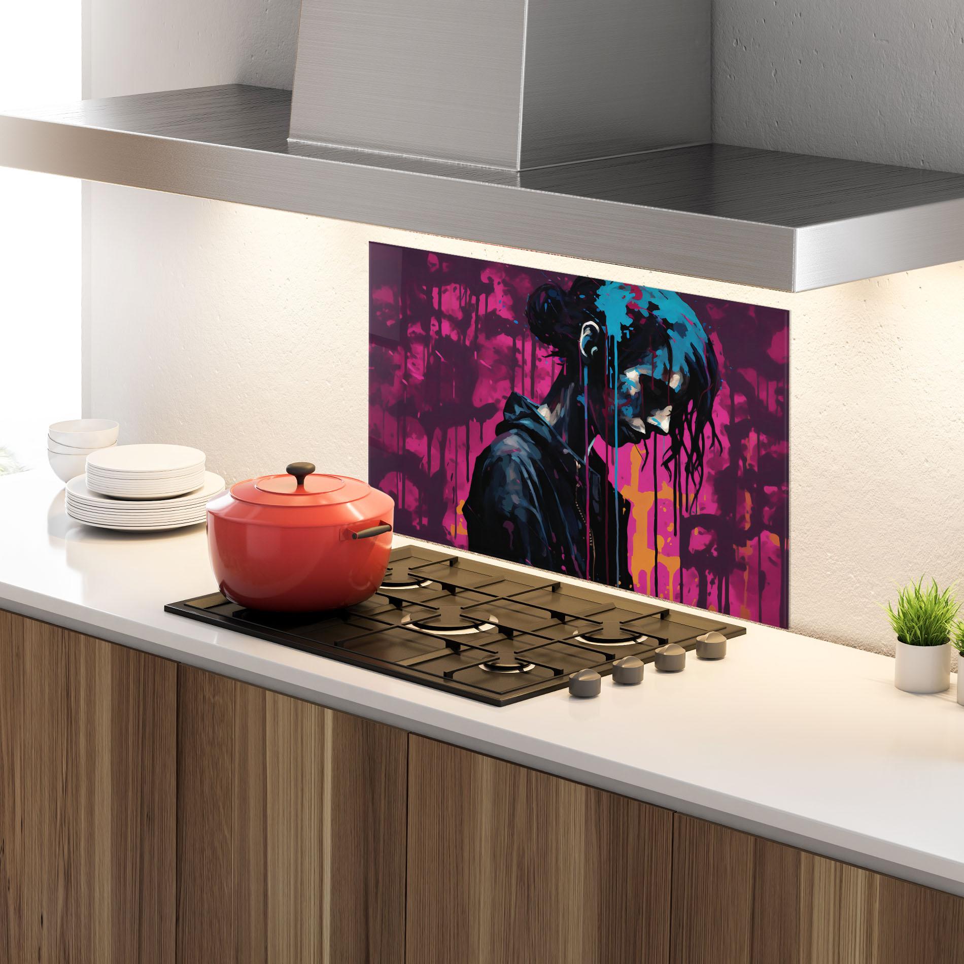 Стъклен панел за кухня Blue Pink Paint Falling mockup 4