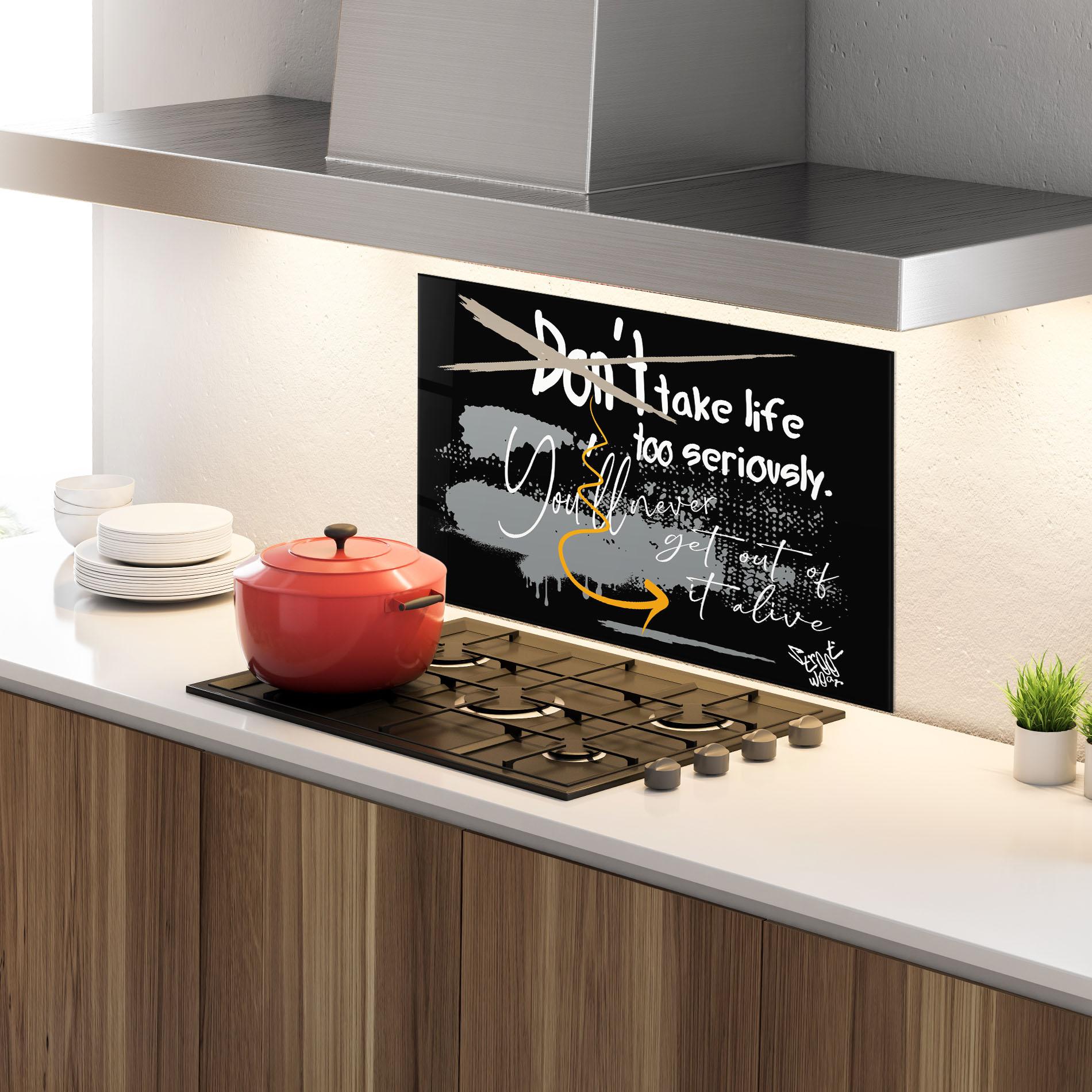 Стъклен панел за кухня Grey Orange Graffiti mockup 4