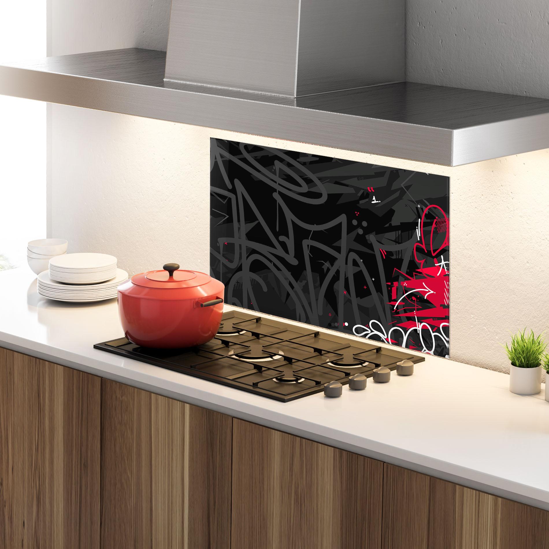 Стъклен панел за кухня Grey Pink Graffiti mockup 4