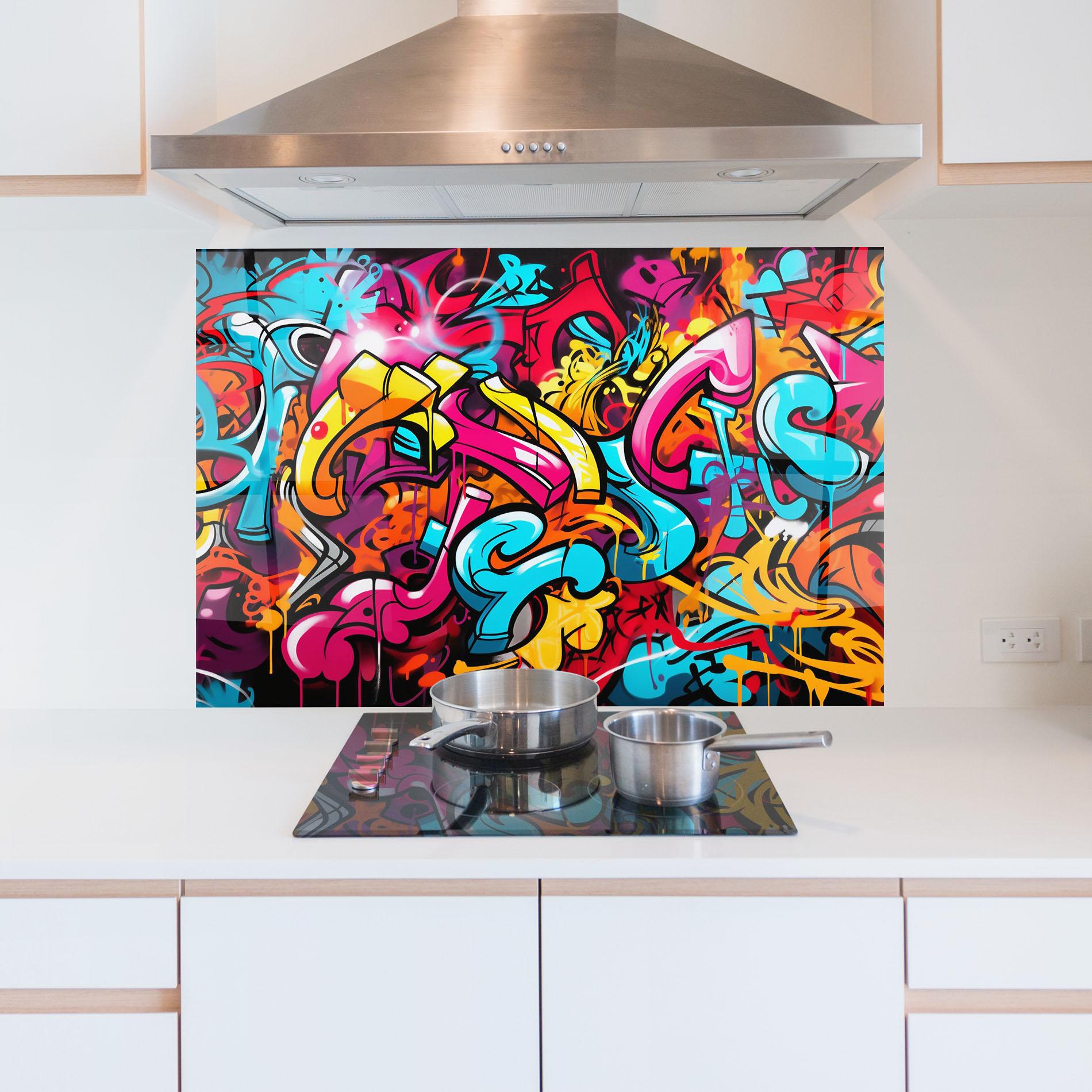 Стъклен панел за кухня Abstract Graffiti mockup 5