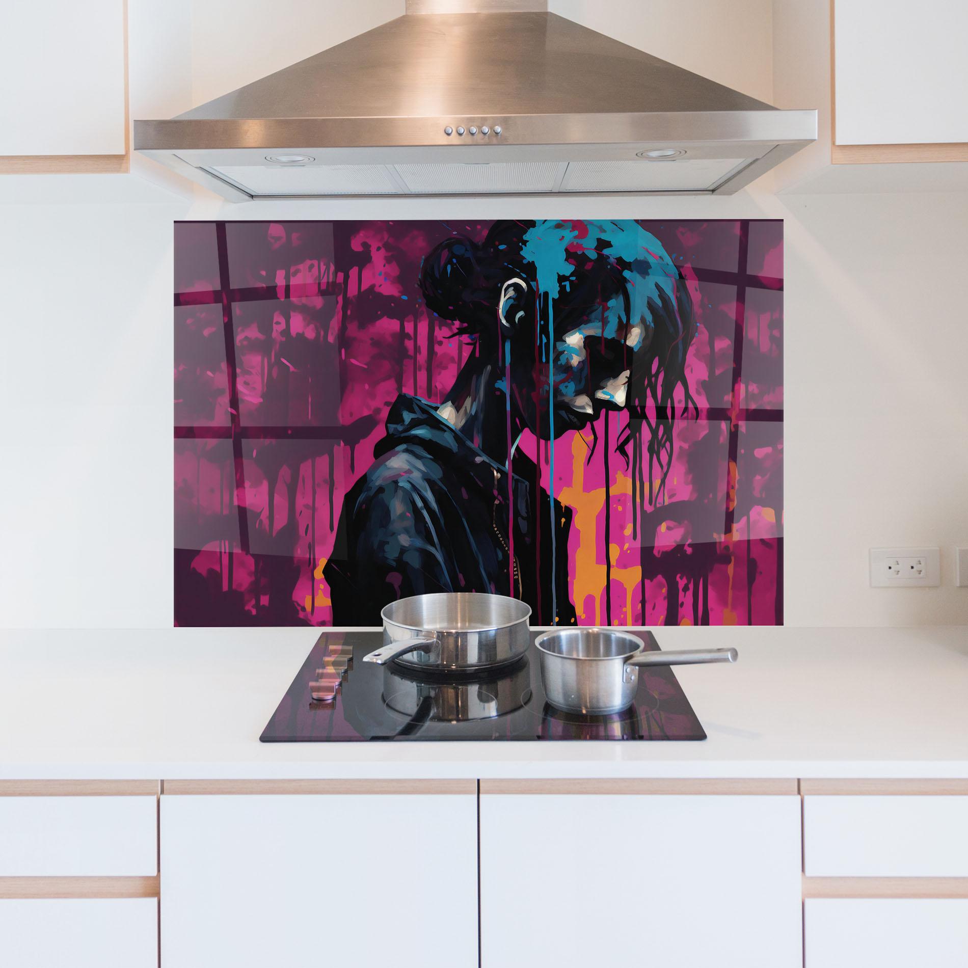 Стъклен панел за кухня Blue Pink Paint Falling mockup 5