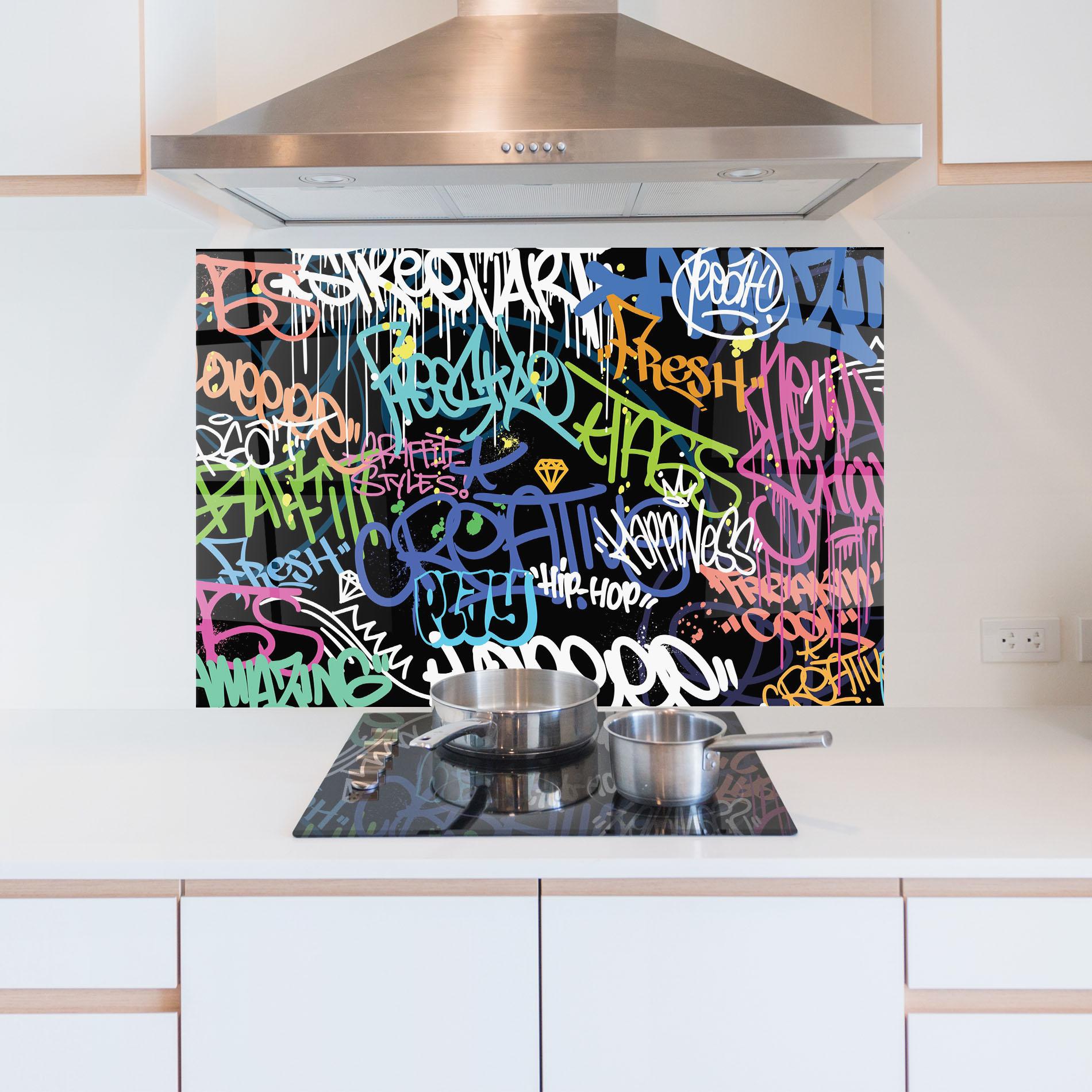 Стъклен панел за кухня Colorful Tags mockup 5