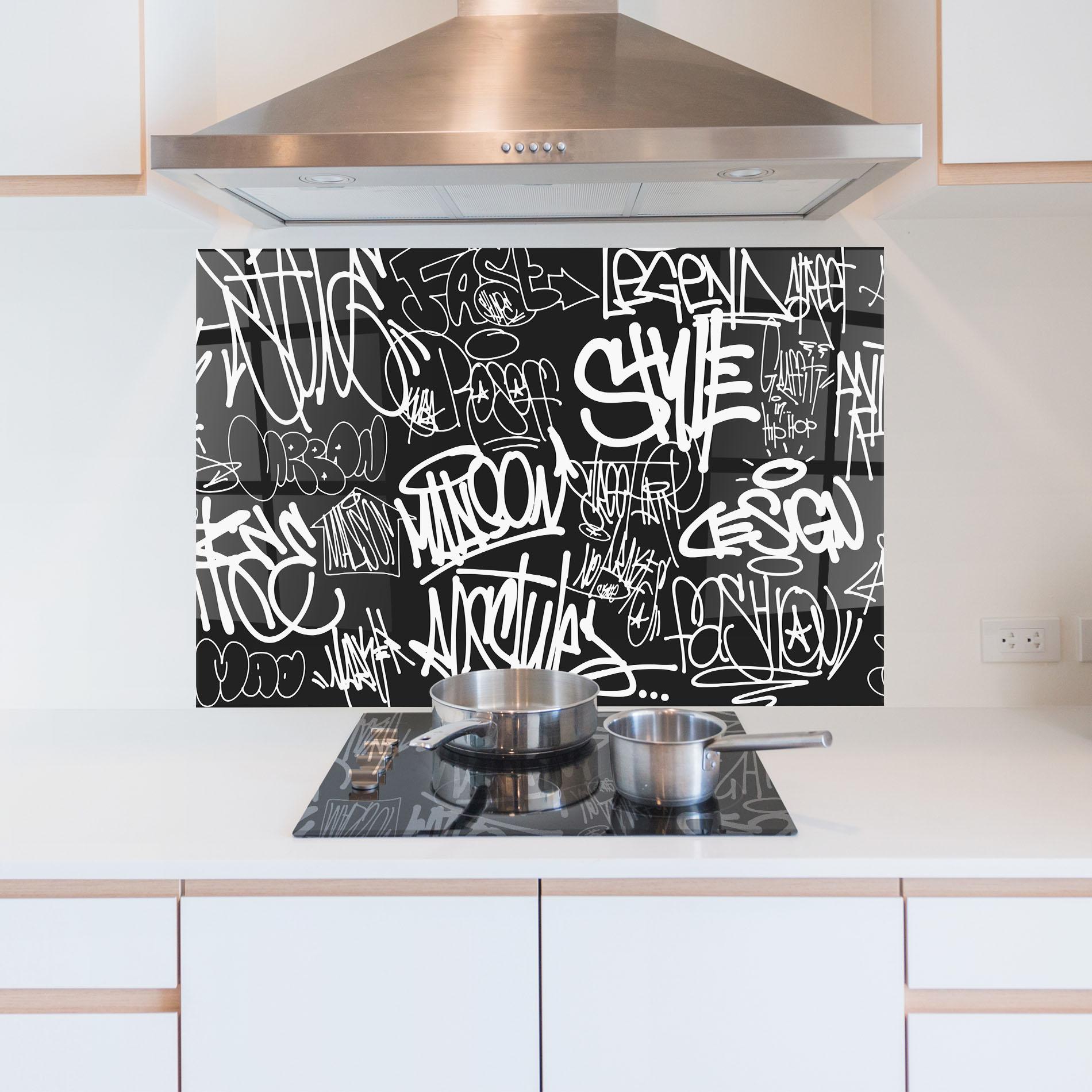 Стъклен панел за кухня Graffiti Tags mockup 5