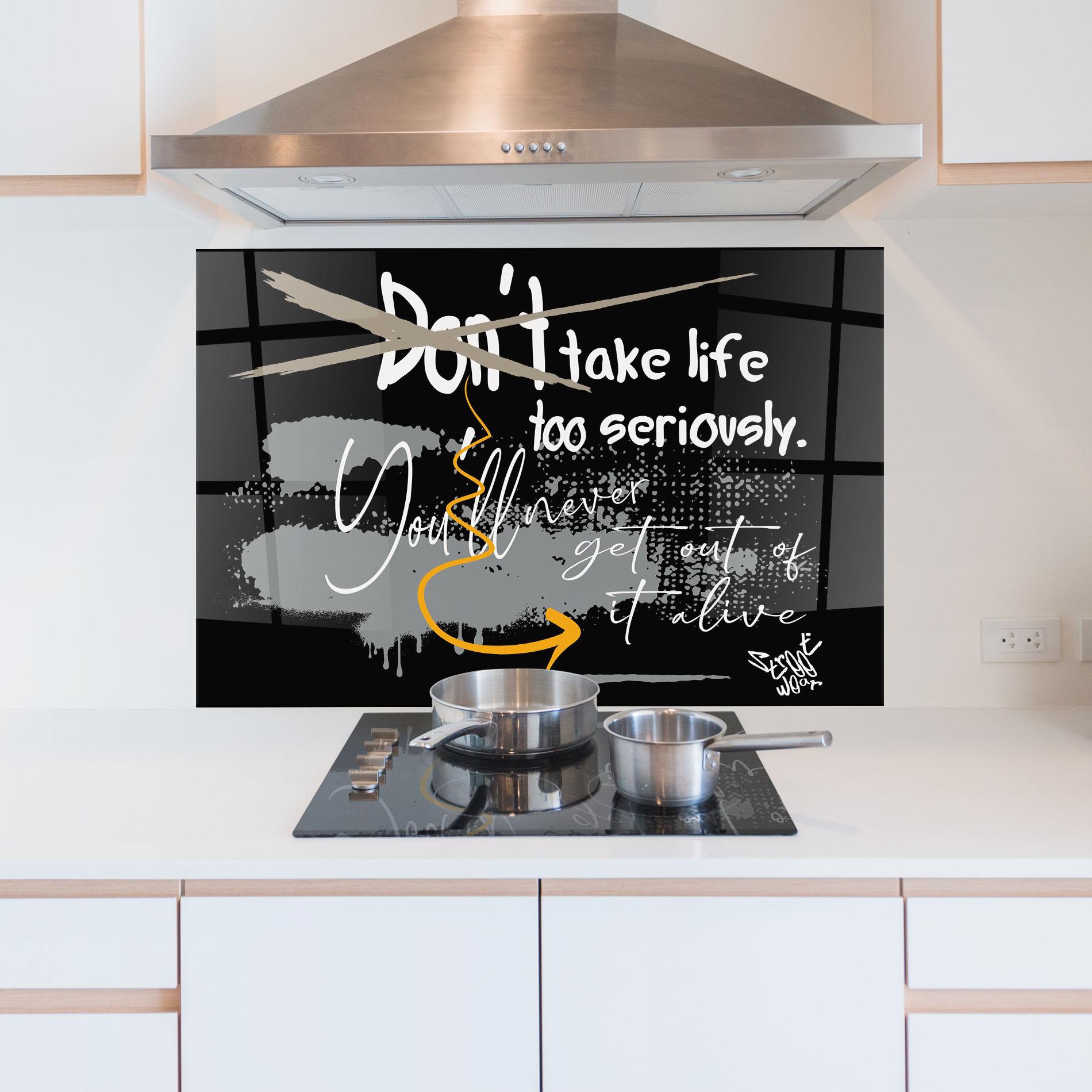 Стъклен панел за кухня Grey Orange Graffiti mockup 5