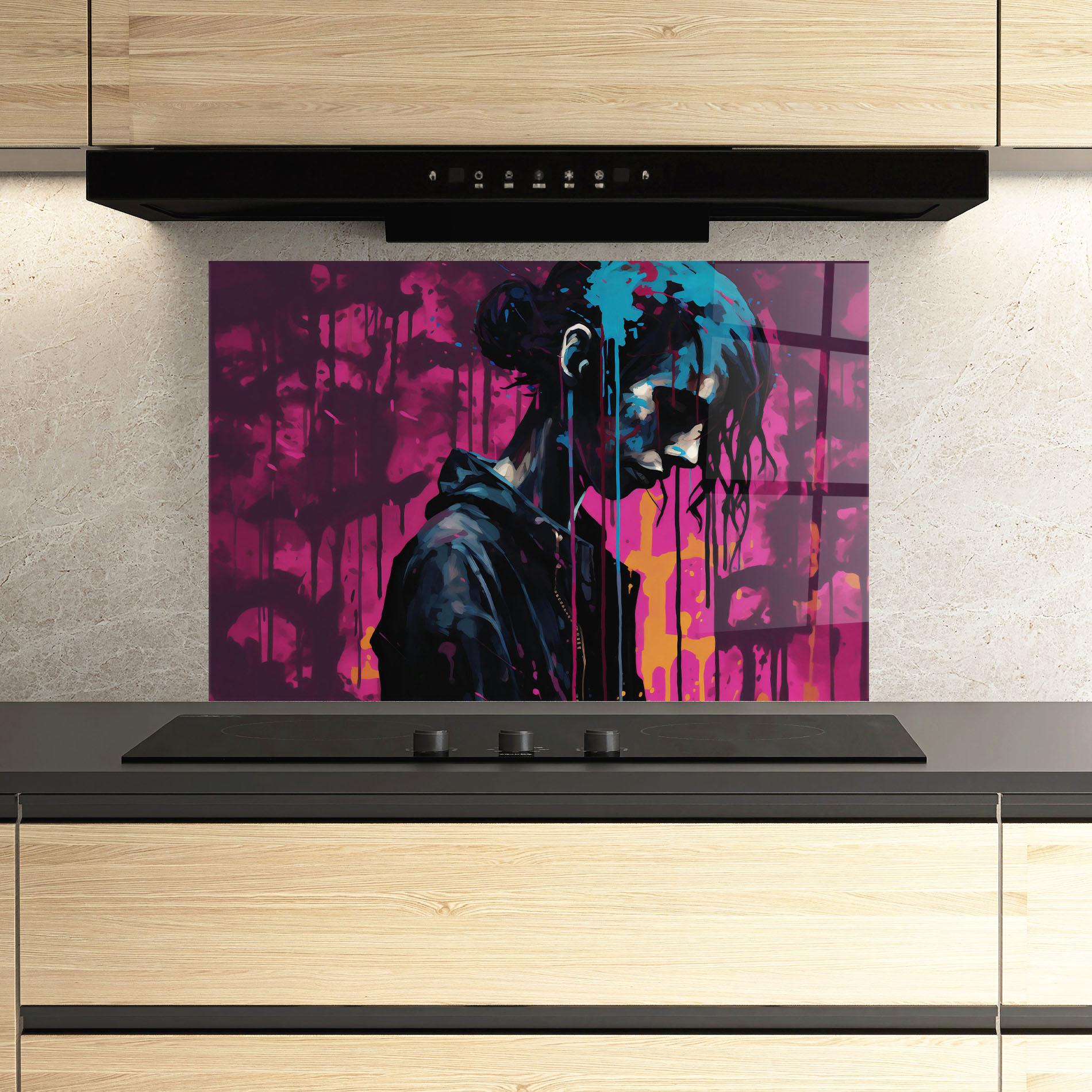 Стъклен панел за кухня Blue Pink Paint Falling mockup 3