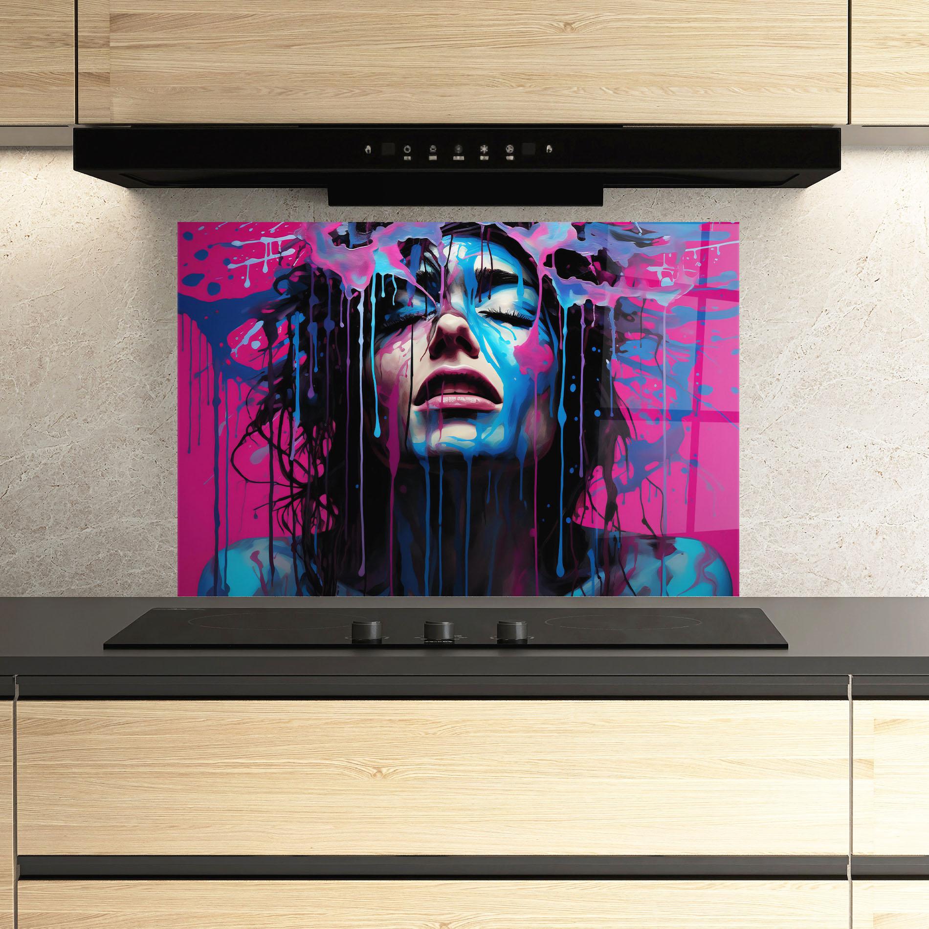 Стъклен панел за кухня Blue Pink Woman mockup 3