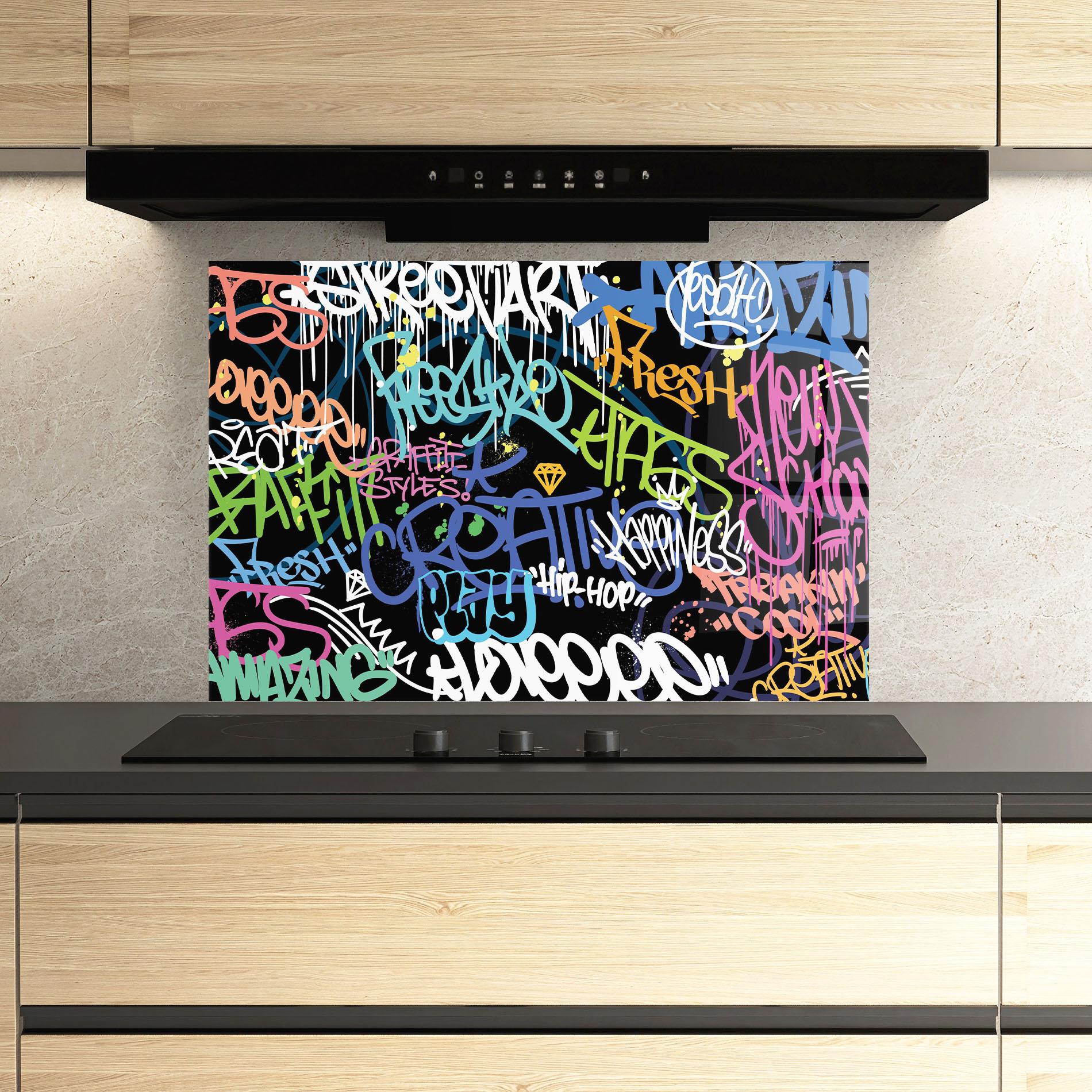 Стъклен панел за кухня Colorful Tags mockup 3