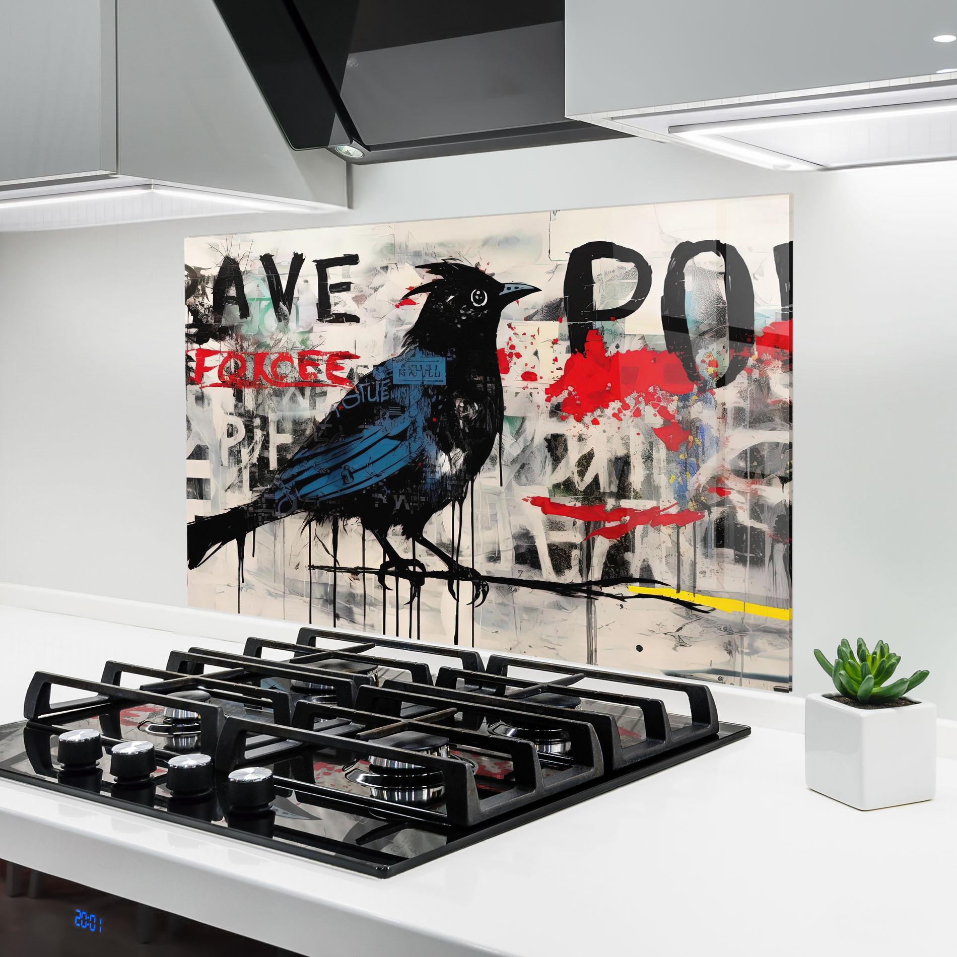 Стъклен панел за кухня Blue Bird Doodle mockup 6