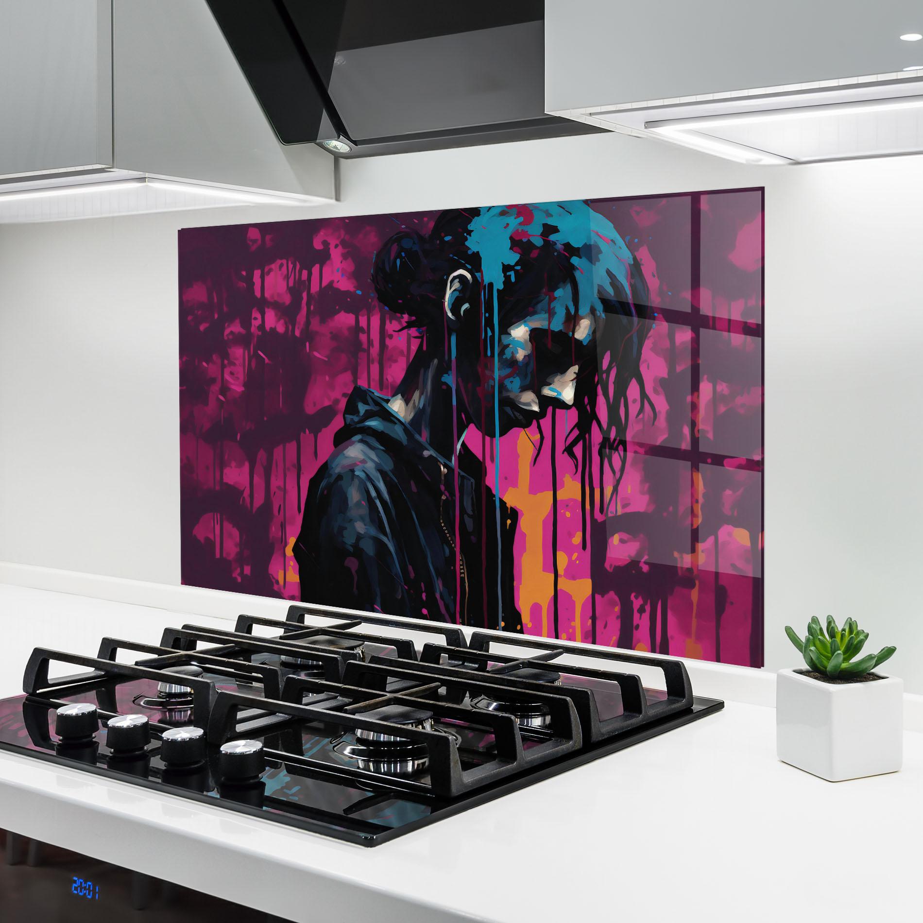Стъклен панел за кухня Blue Pink Paint Falling mockup 6