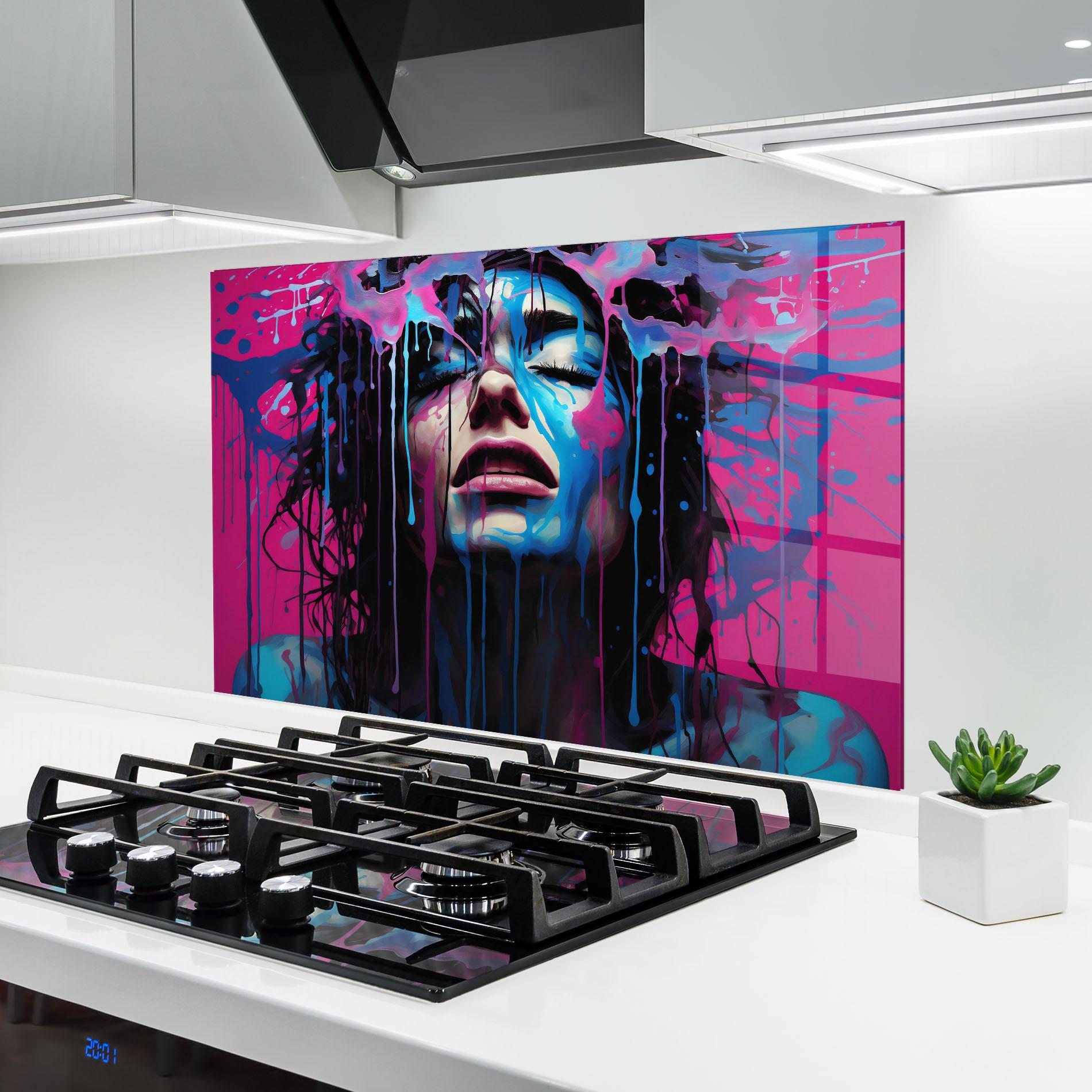 Стъклен панел за кухня Blue Pink Woman mockup 6