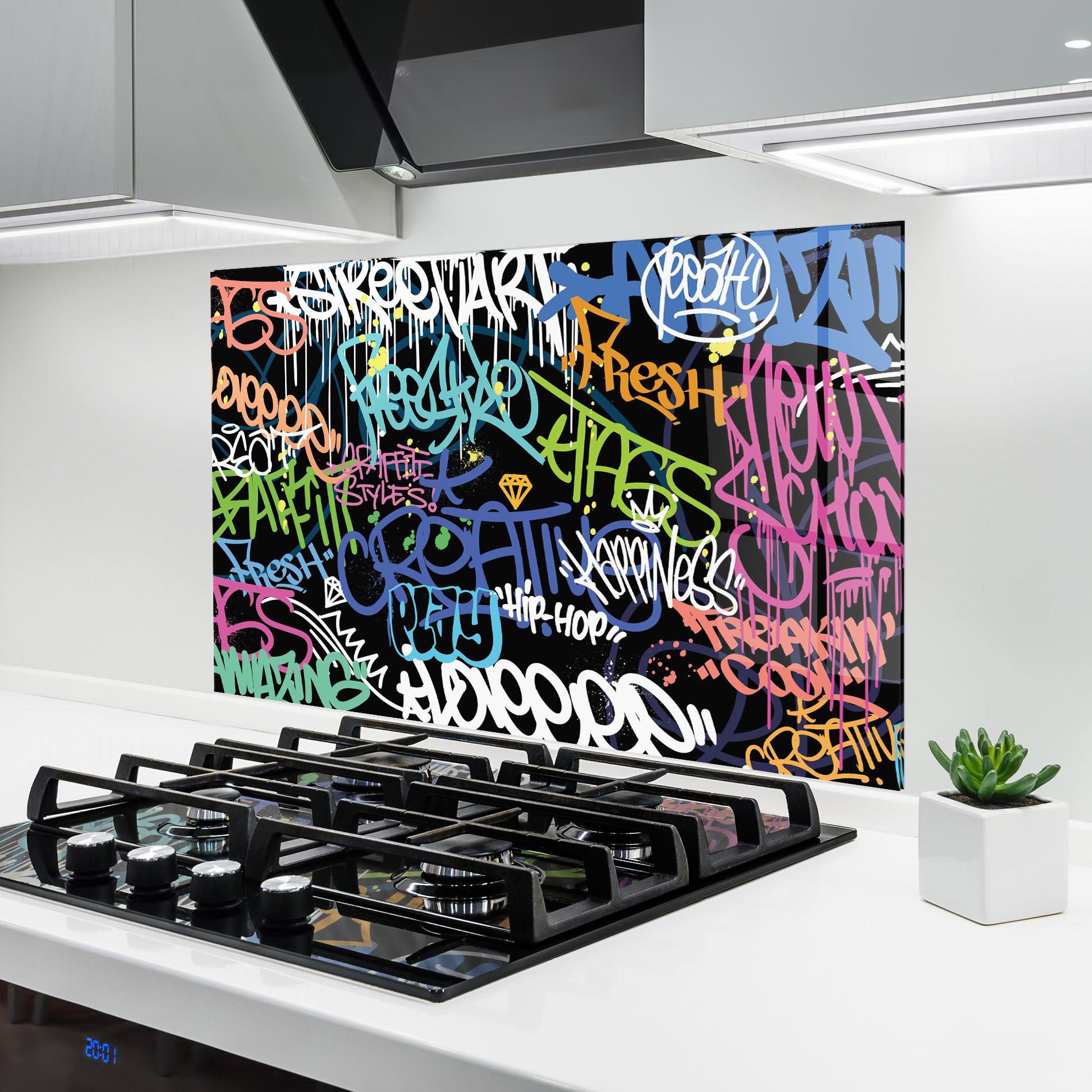 Стъклен панел за кухня Colorful Tags mockup 6