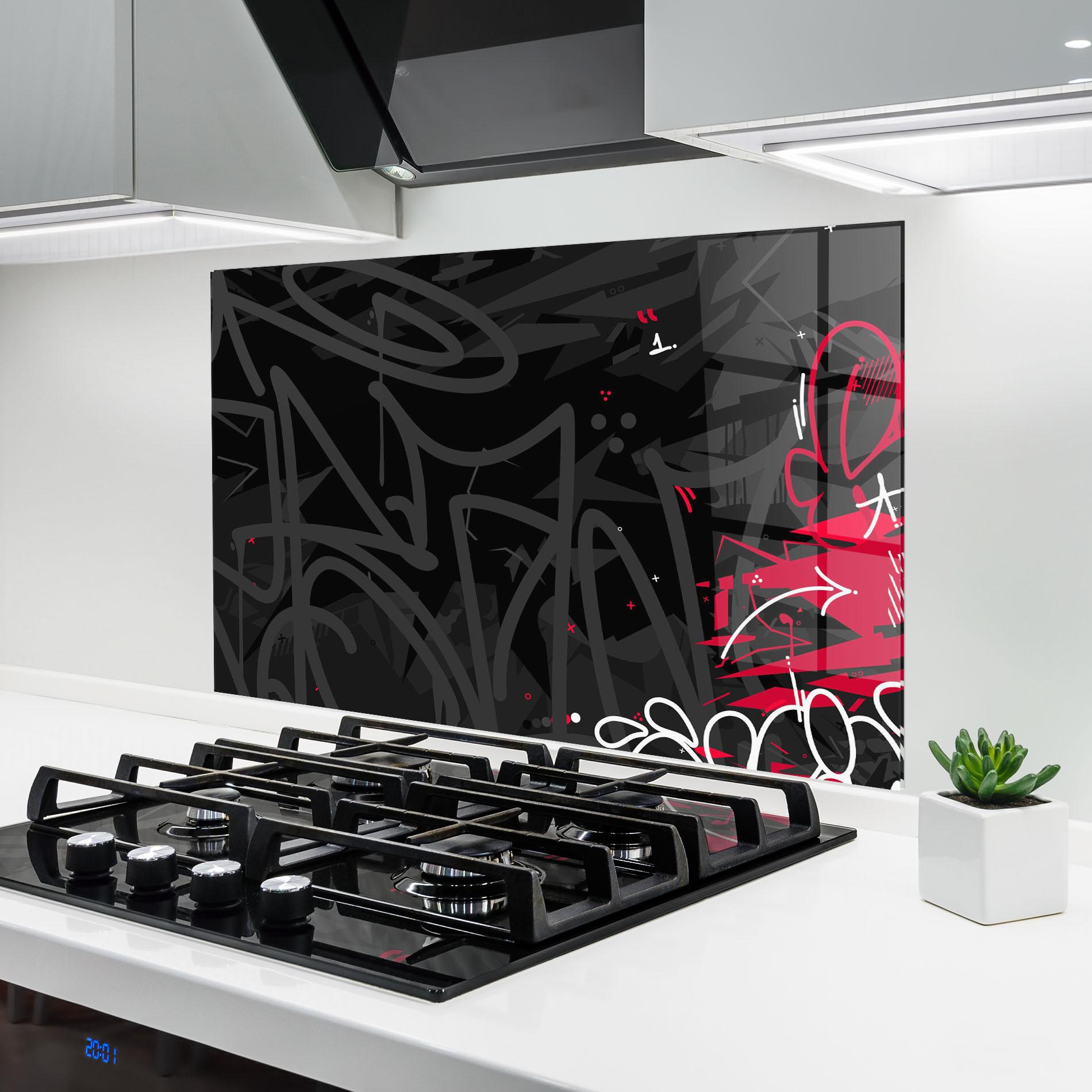 Стъклен панел за кухня Grey Pink Graffiti mockup 6