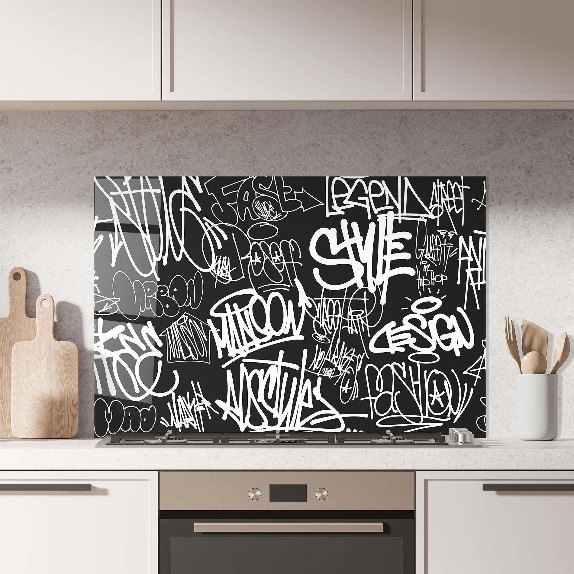 Стъклен панел за кухня Graffiti Tags mockup 7