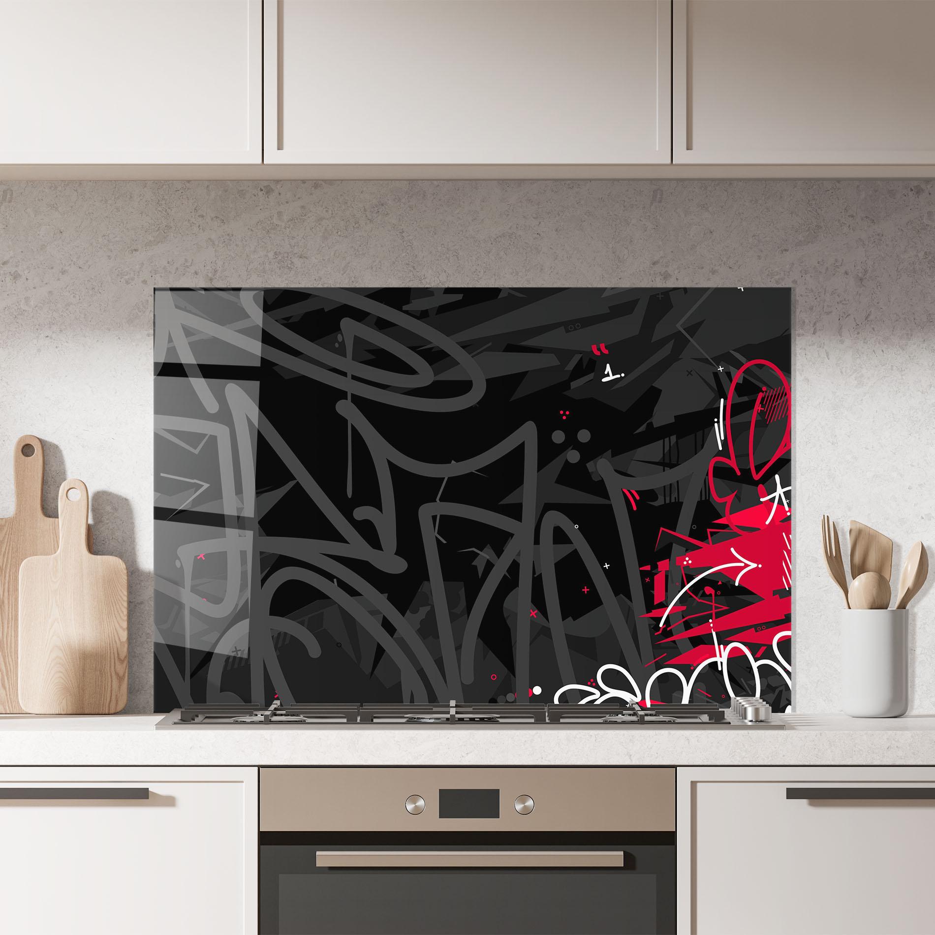 Стъклен панел за кухня Grey Pink Graffiti mockup 7