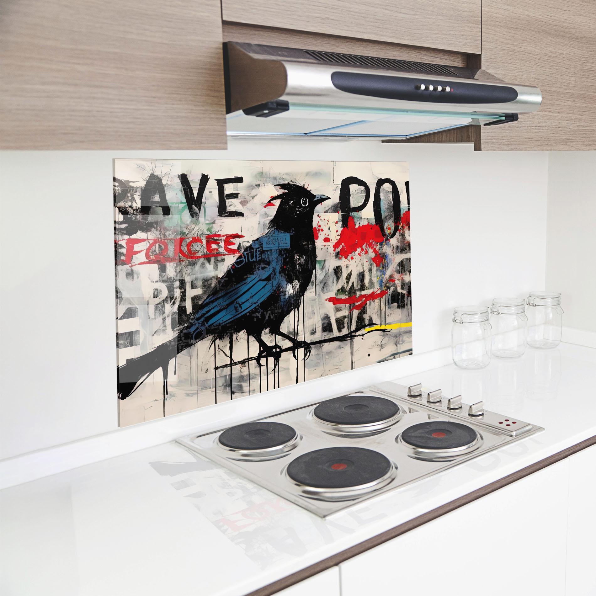 Стъклен панел за кухня Blue Bird Doodle mockup 8