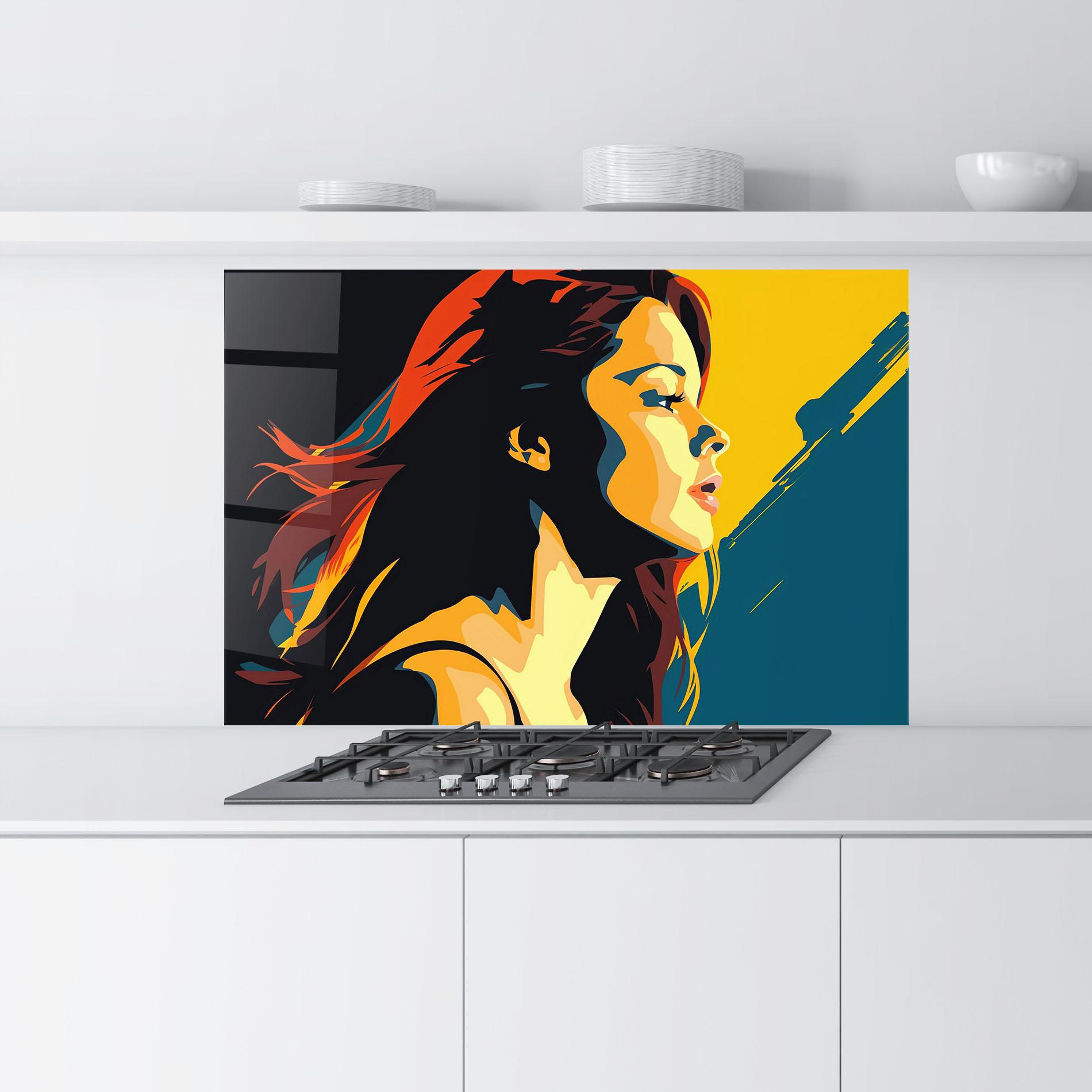 Стъклен панел за кухня Blue Yellow Pop Art mockup 9