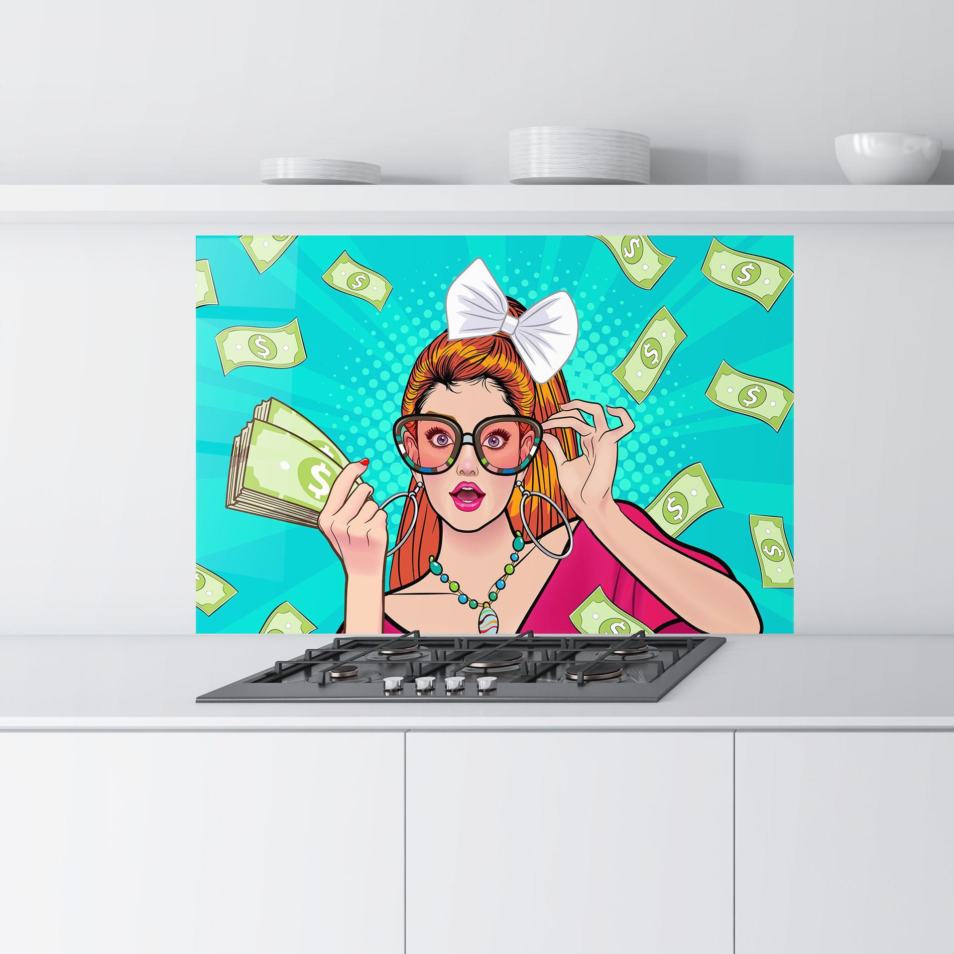 Стъклен панел за кухня Money Pop Art mockup 9