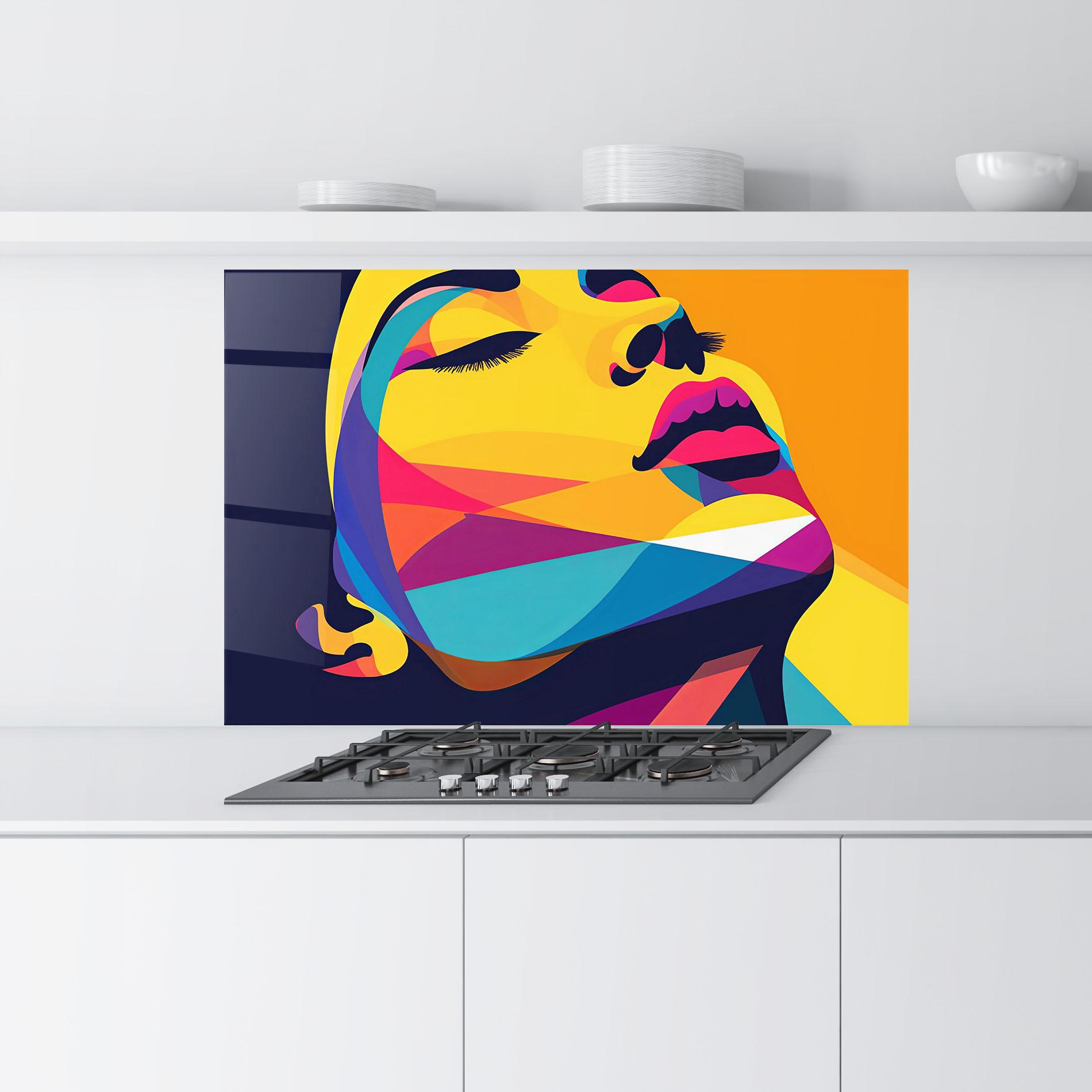 Стъклен панел за кухня Yellow Pop Face mockup 9