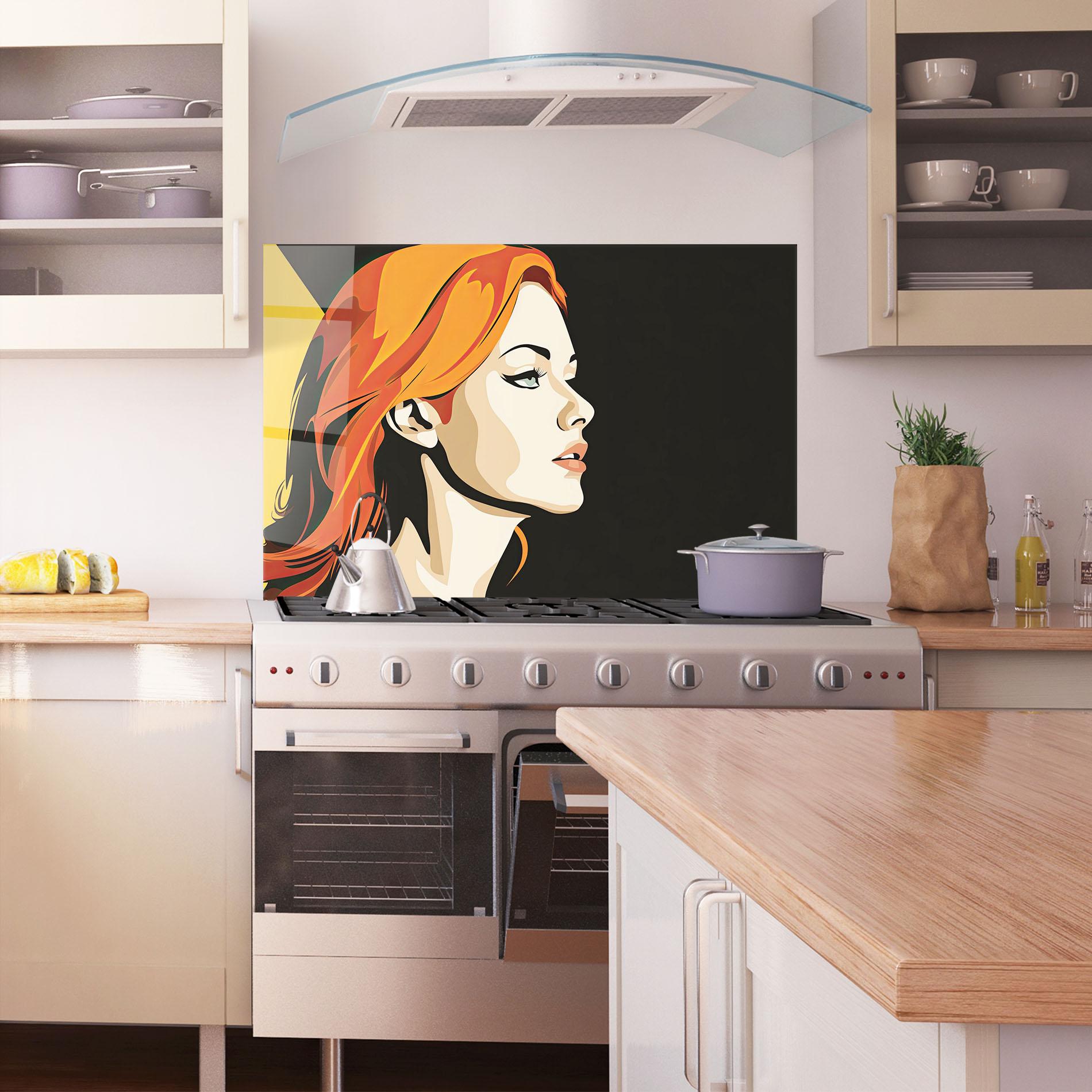 Стъклен панел за кухня Orange Pop Hair mockup 1