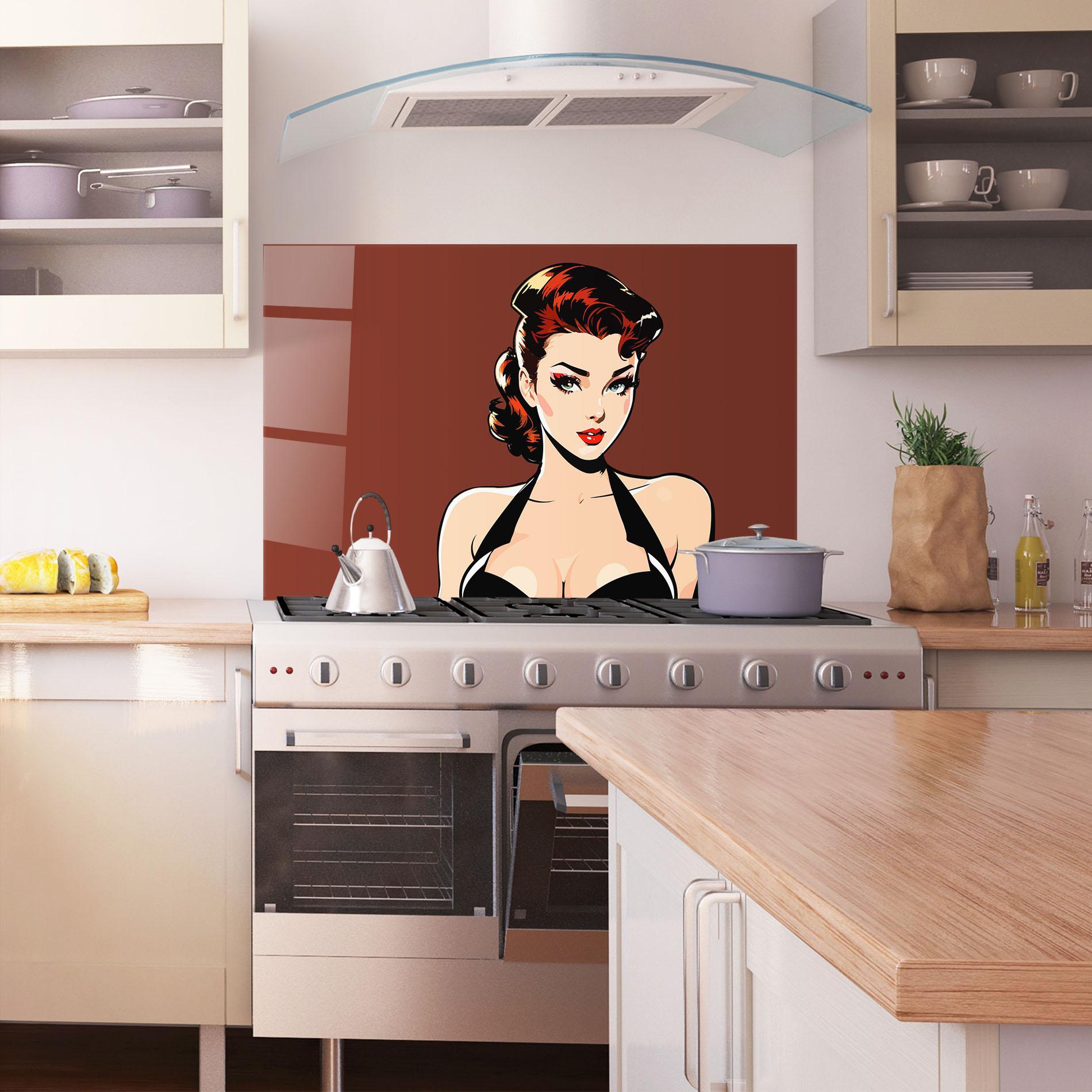 Стъклен панел за кухня Pop Beautiful Woman mockup 1