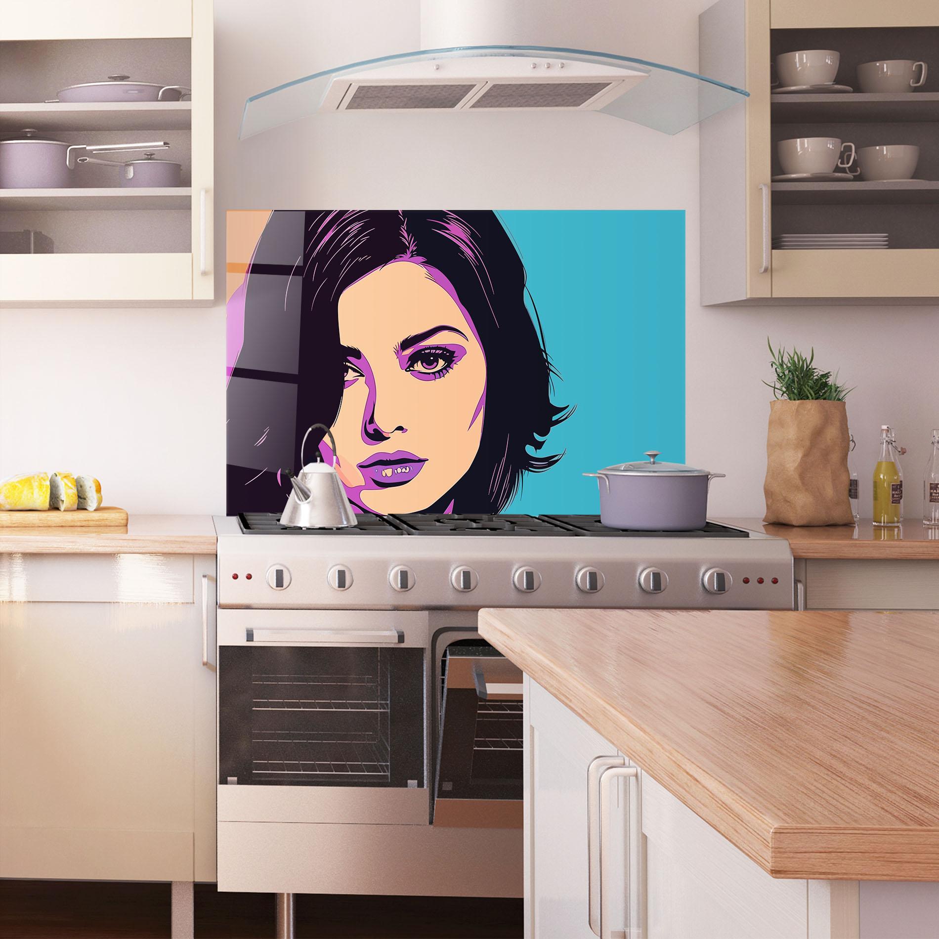 Стъклен панел за кухня Pop Purple Woman mockup 1