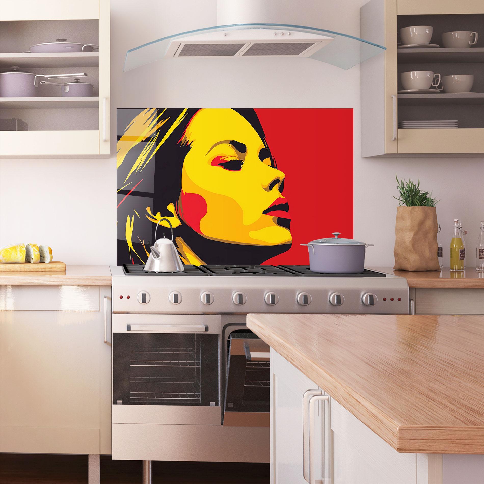 Стъклен панел за кухня Pop Red Yellow Girl mockup 1