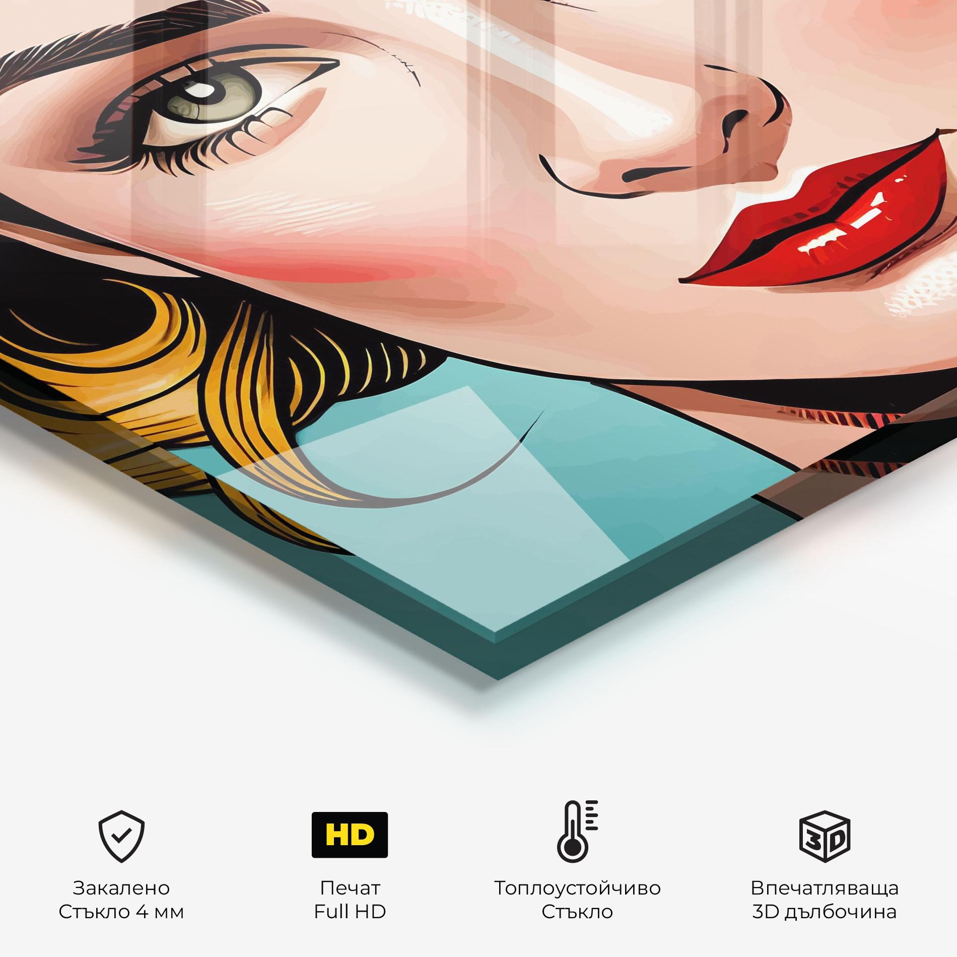 Стъклен панел за кухня Pop Blonde Lady mockup 2