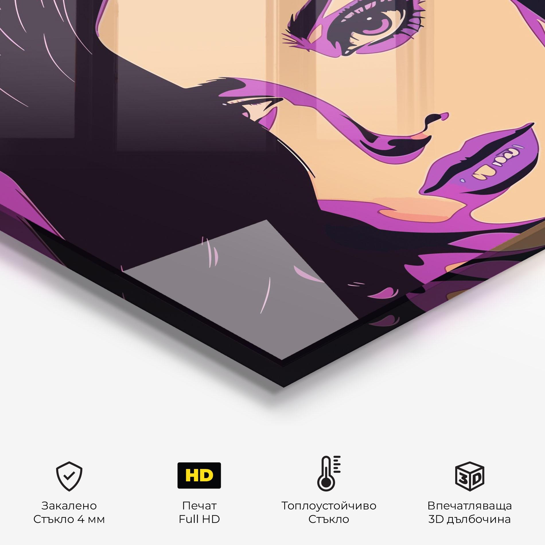 Стъклен панел за кухня Pop Purple Woman mockup 2
