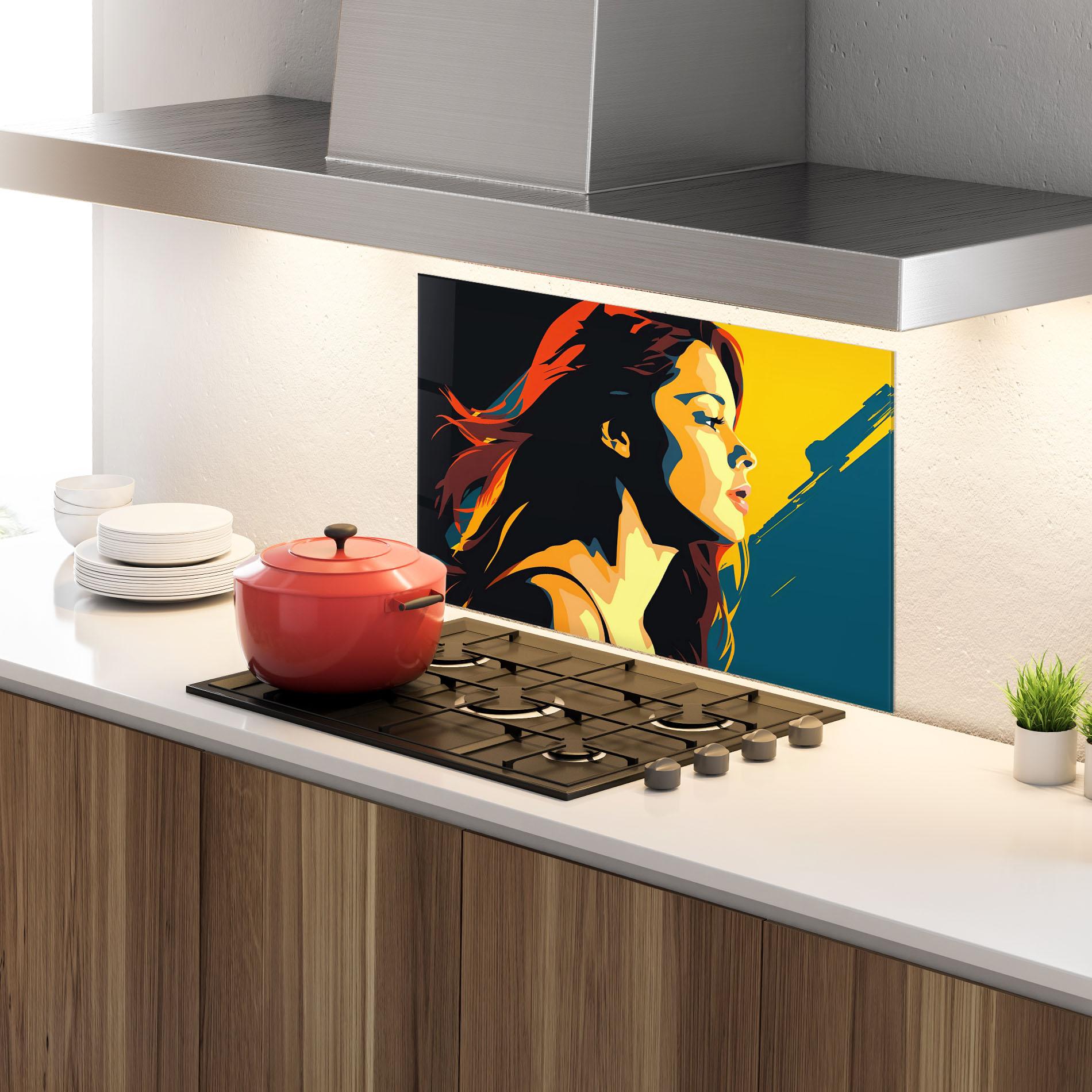 Стъклен панел за кухня Blue Yellow Pop Art mockup 4