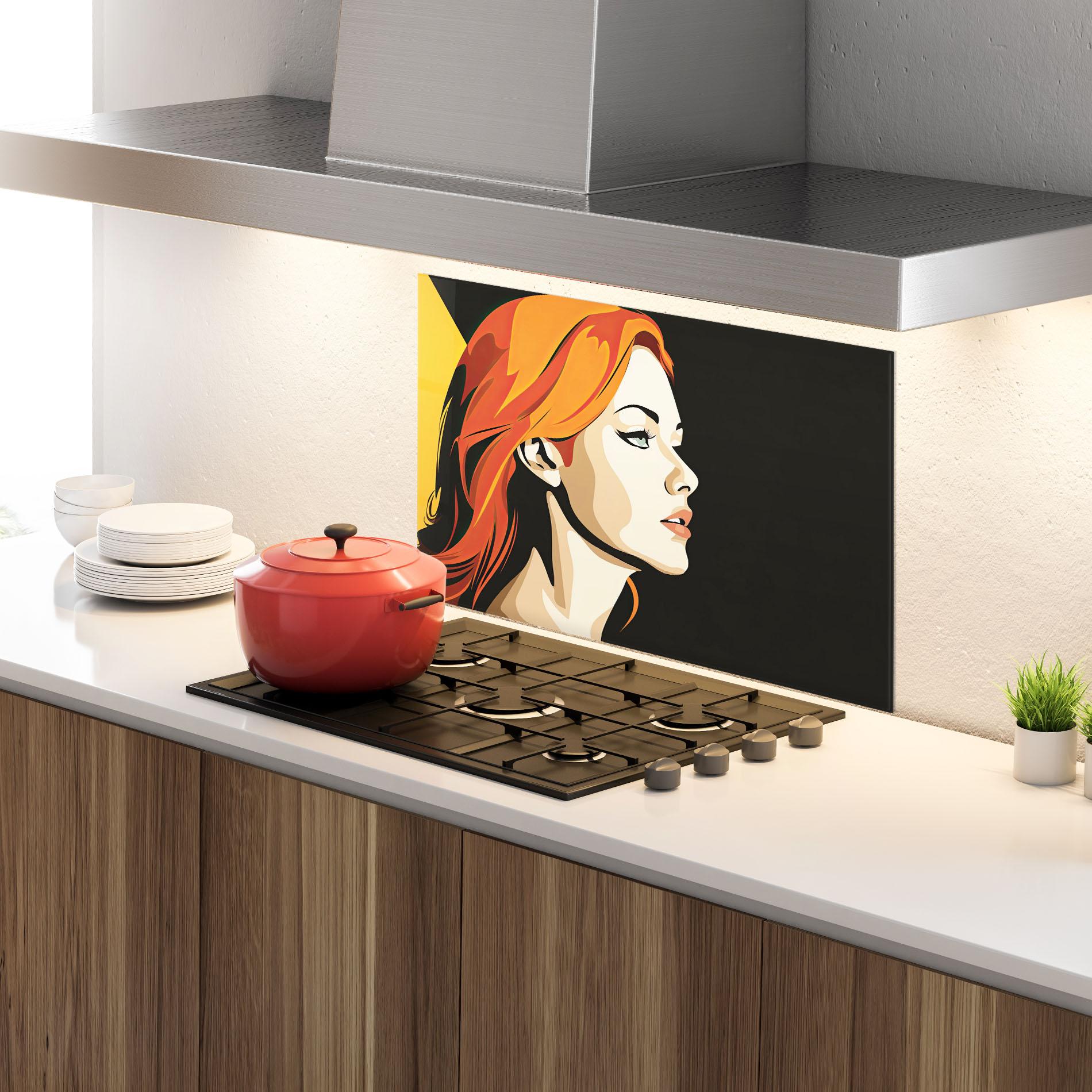 Стъклен панел за кухня Orange Pop Hair mockup 4
