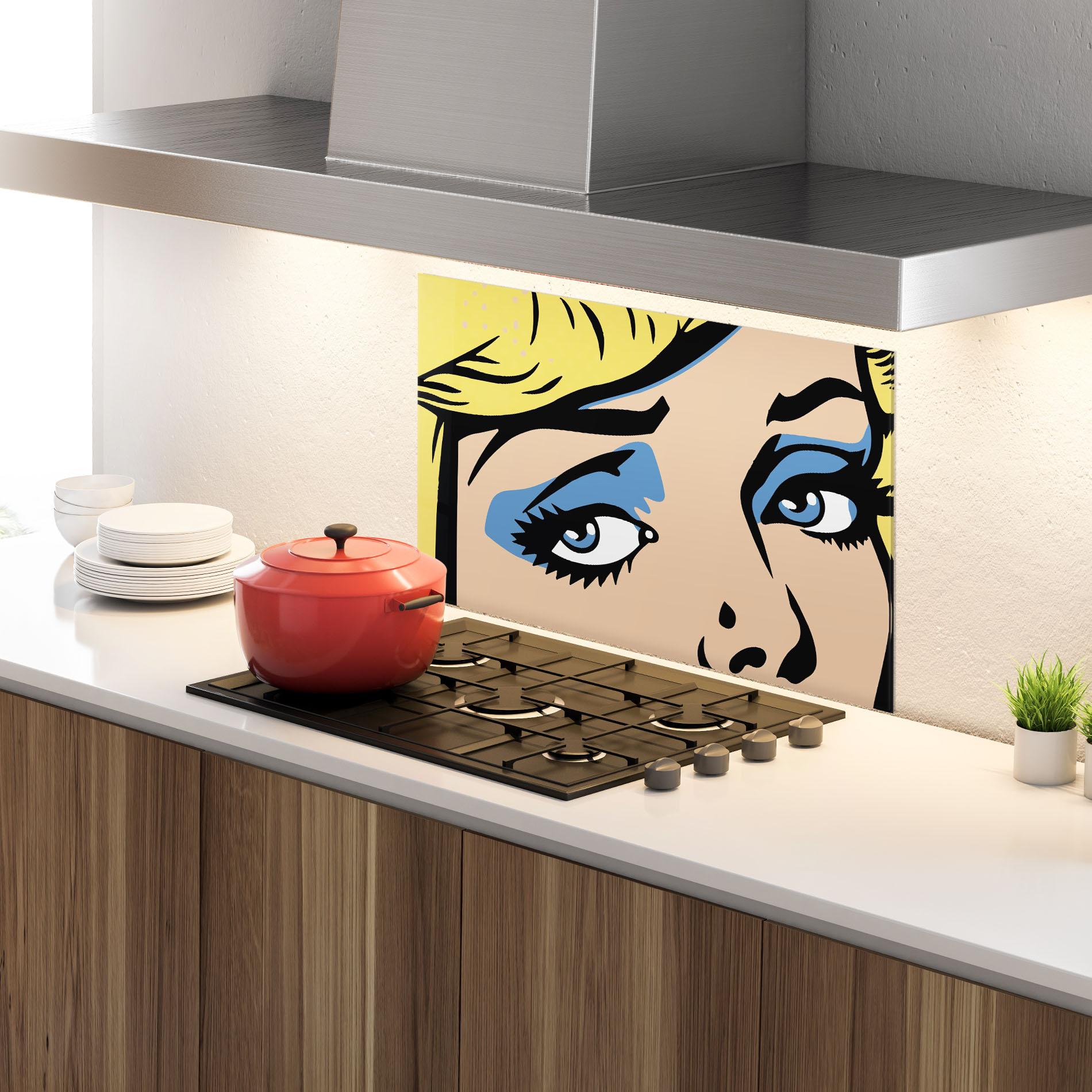 Стъклен панел за кухня Pop Blue Makeup mockup 4