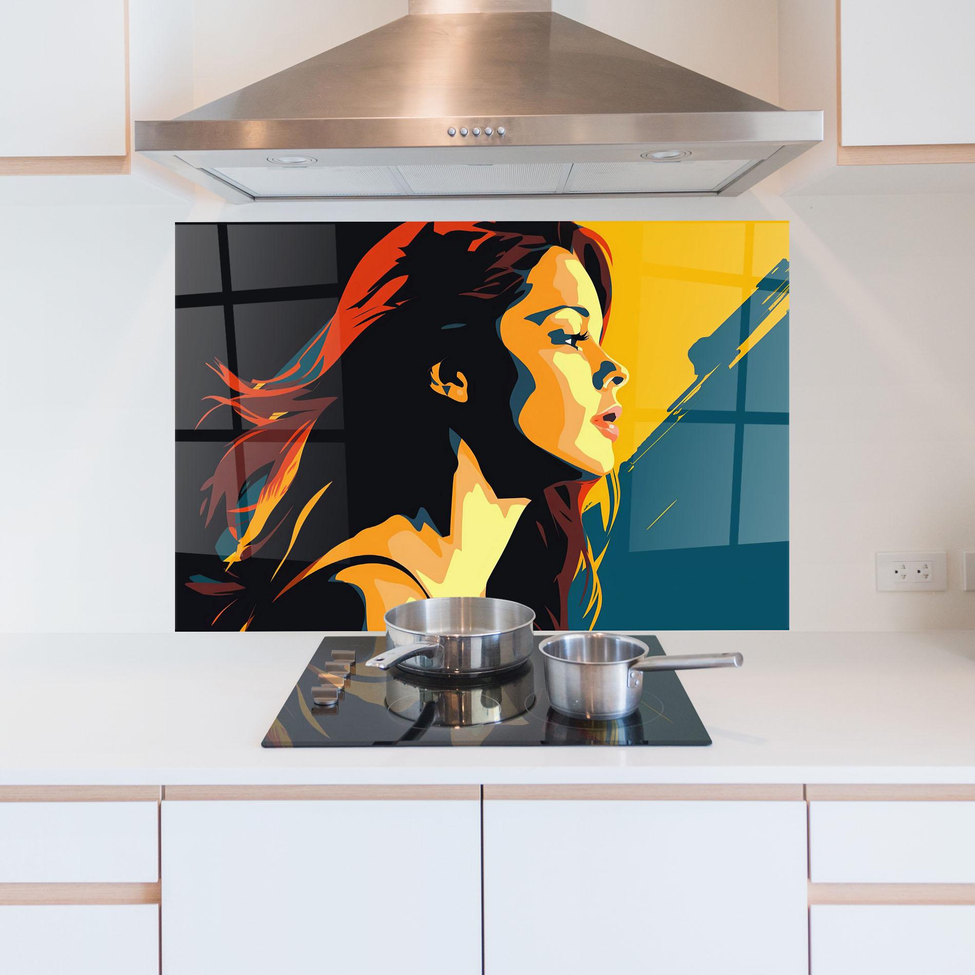 Стъклен панел за кухня Blue Yellow Pop Art mockup 5