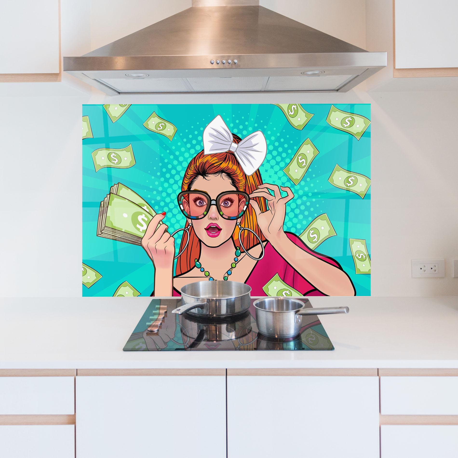 Стъклен панел за кухня Money Pop Art mockup 5