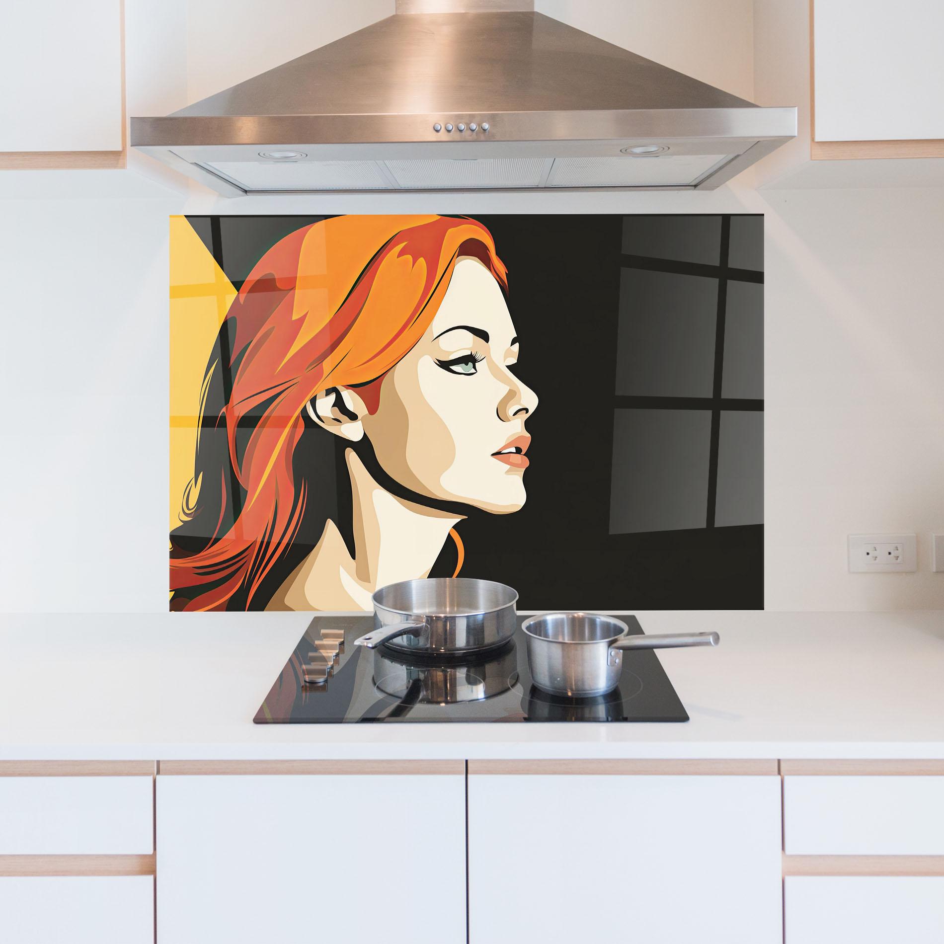Стъклен панел за кухня Orange Pop Hair mockup 5