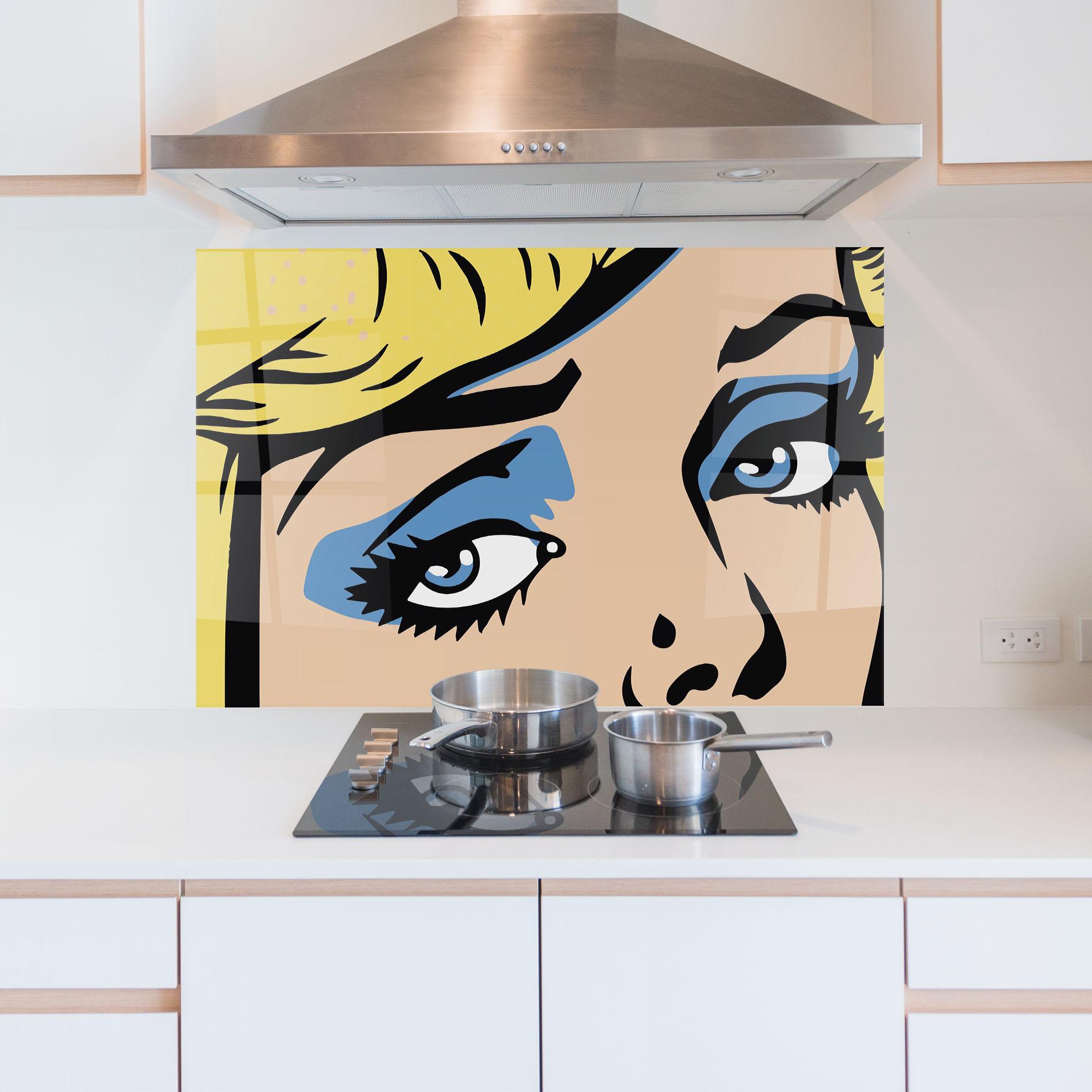 Стъклен панел за кухня Pop Blue Makeup mockup 5