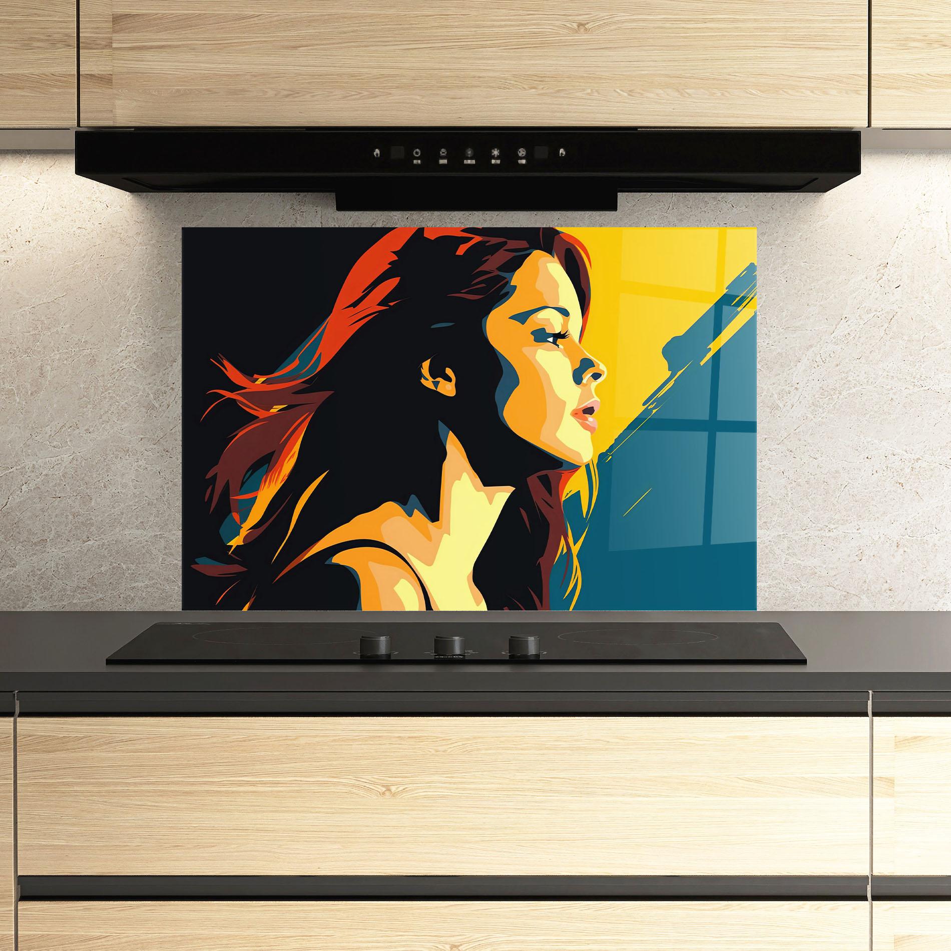 Стъклен панел за кухня Blue Yellow Pop Art mockup 3