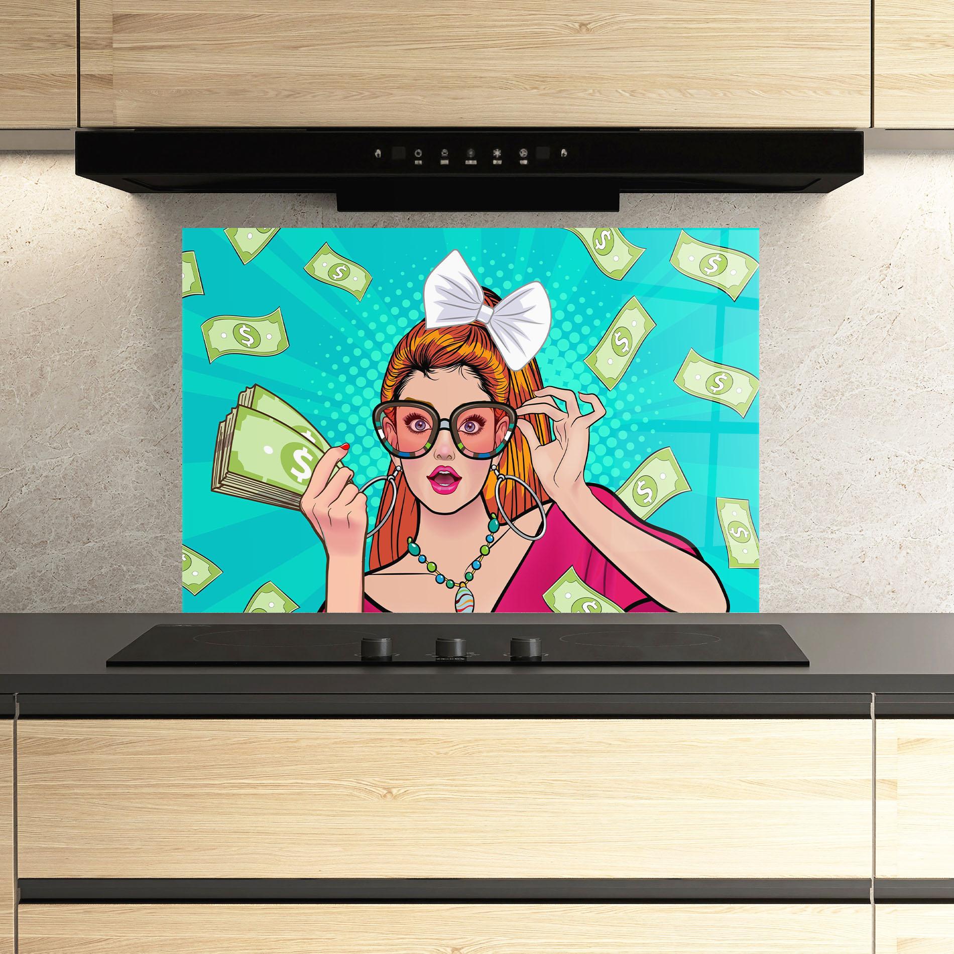 Стъклен панел за кухня Money Pop Art mockup 3