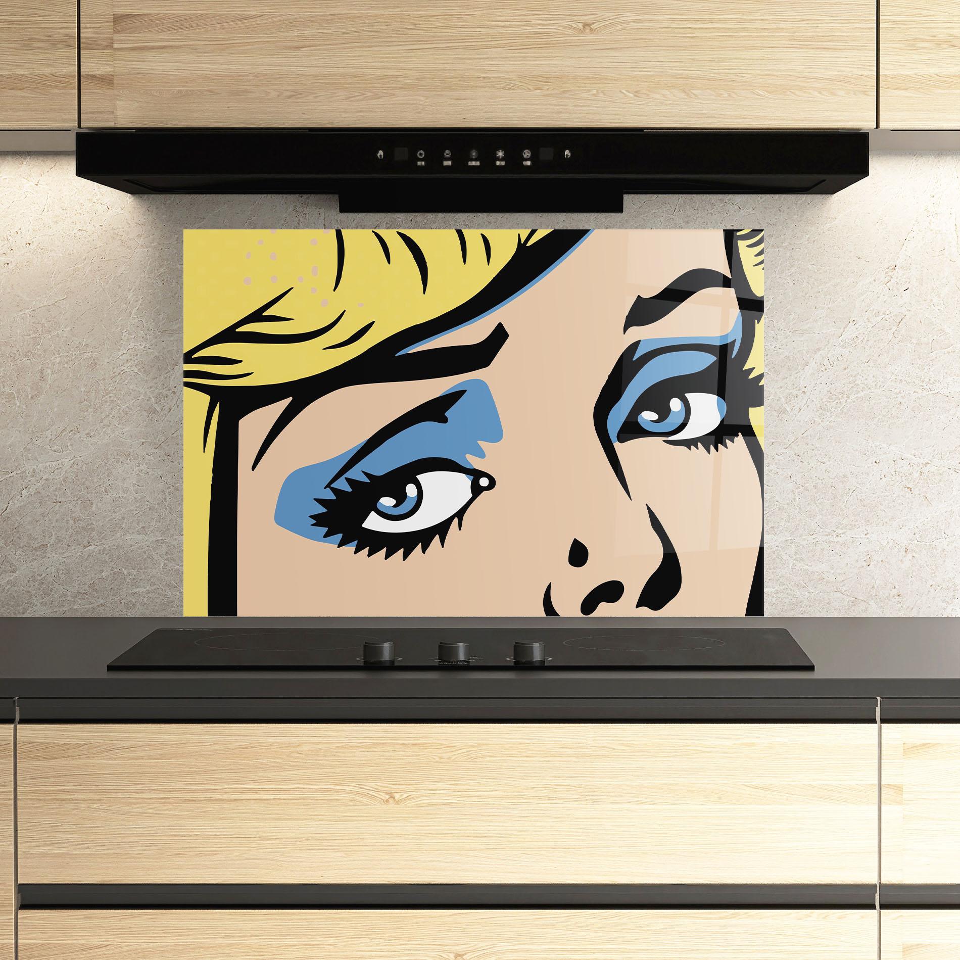 Стъклен панел за кухня Pop Blue Makeup mockup 3