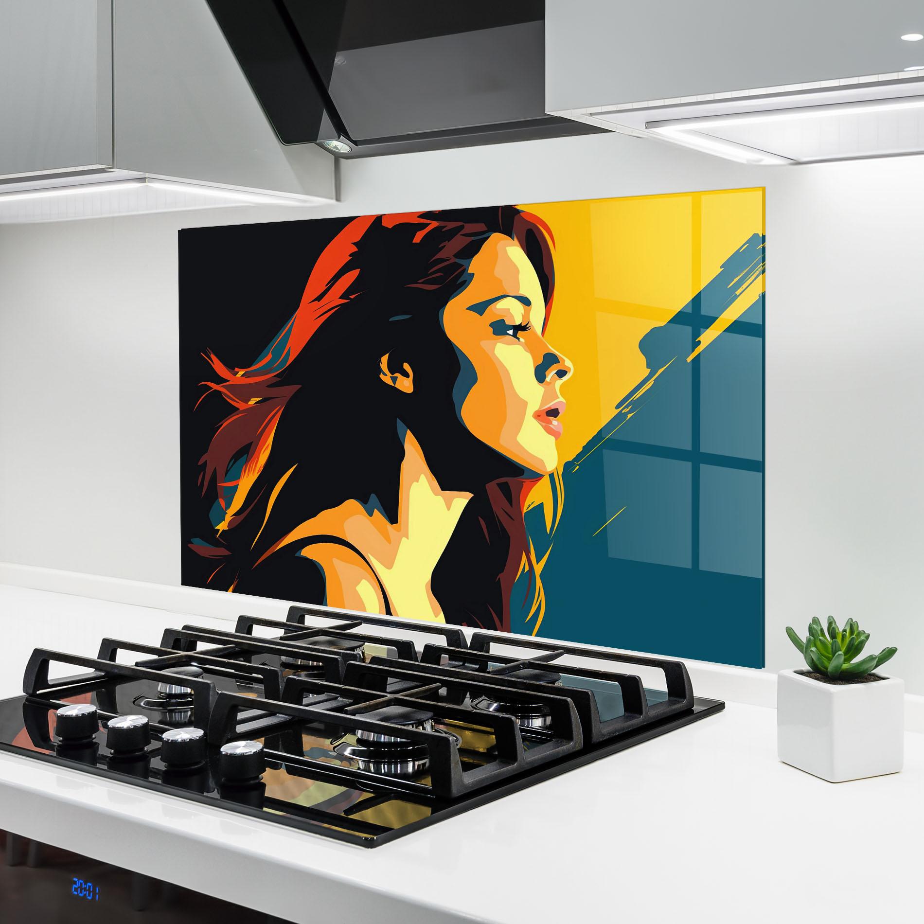 Стъклен панел за кухня Blue Yellow Pop Art mockup 6