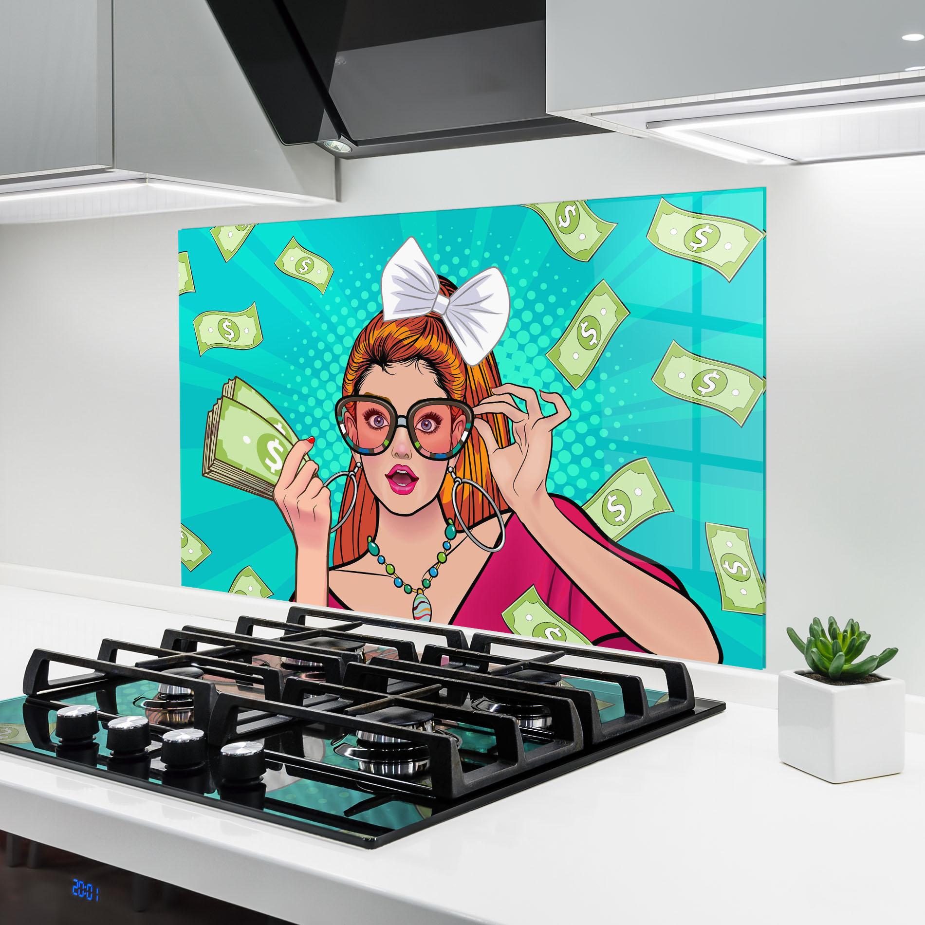 Стъклен панел за кухня Money Pop Art mockup 6