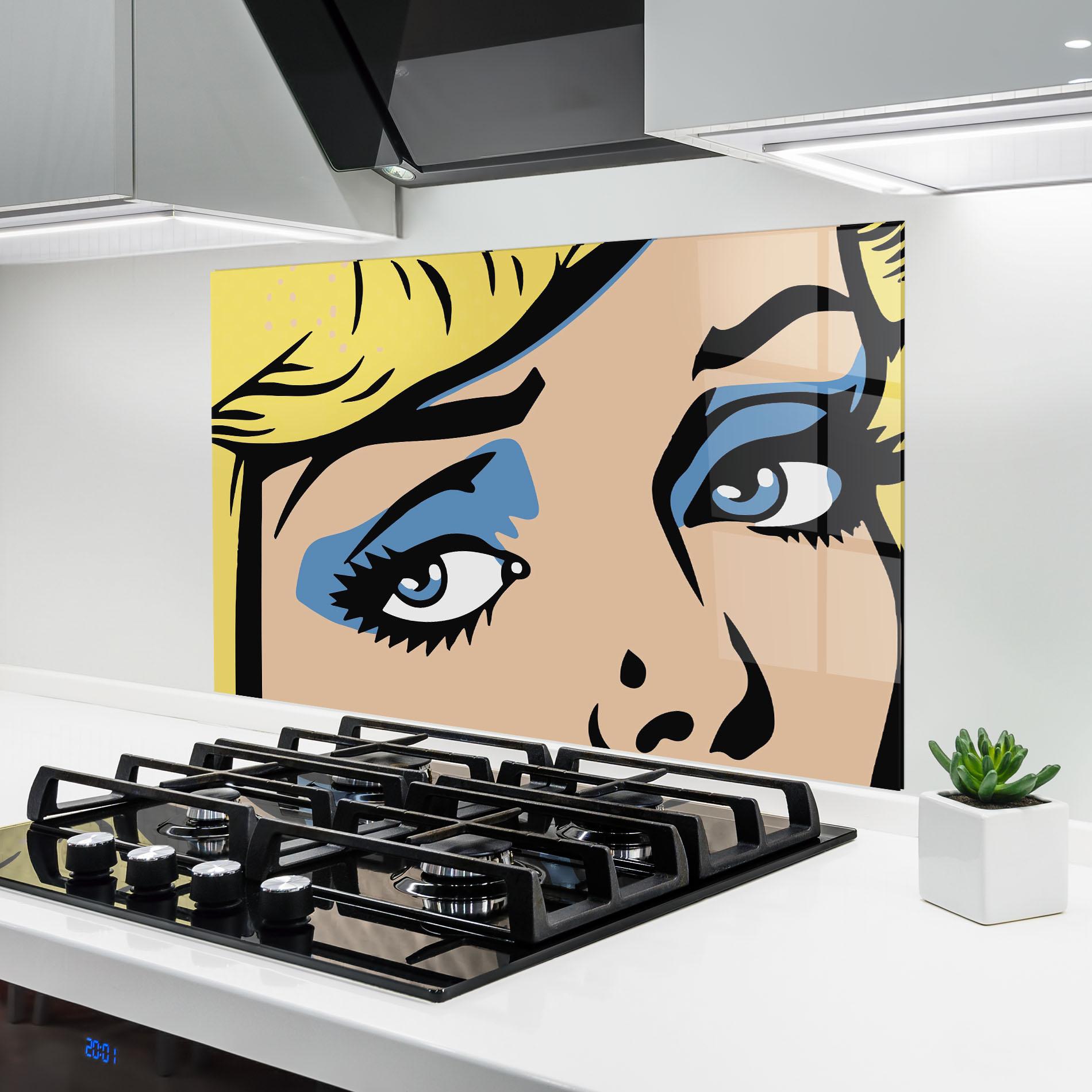 Стъклен панел за кухня Pop Blue Makeup mockup 6