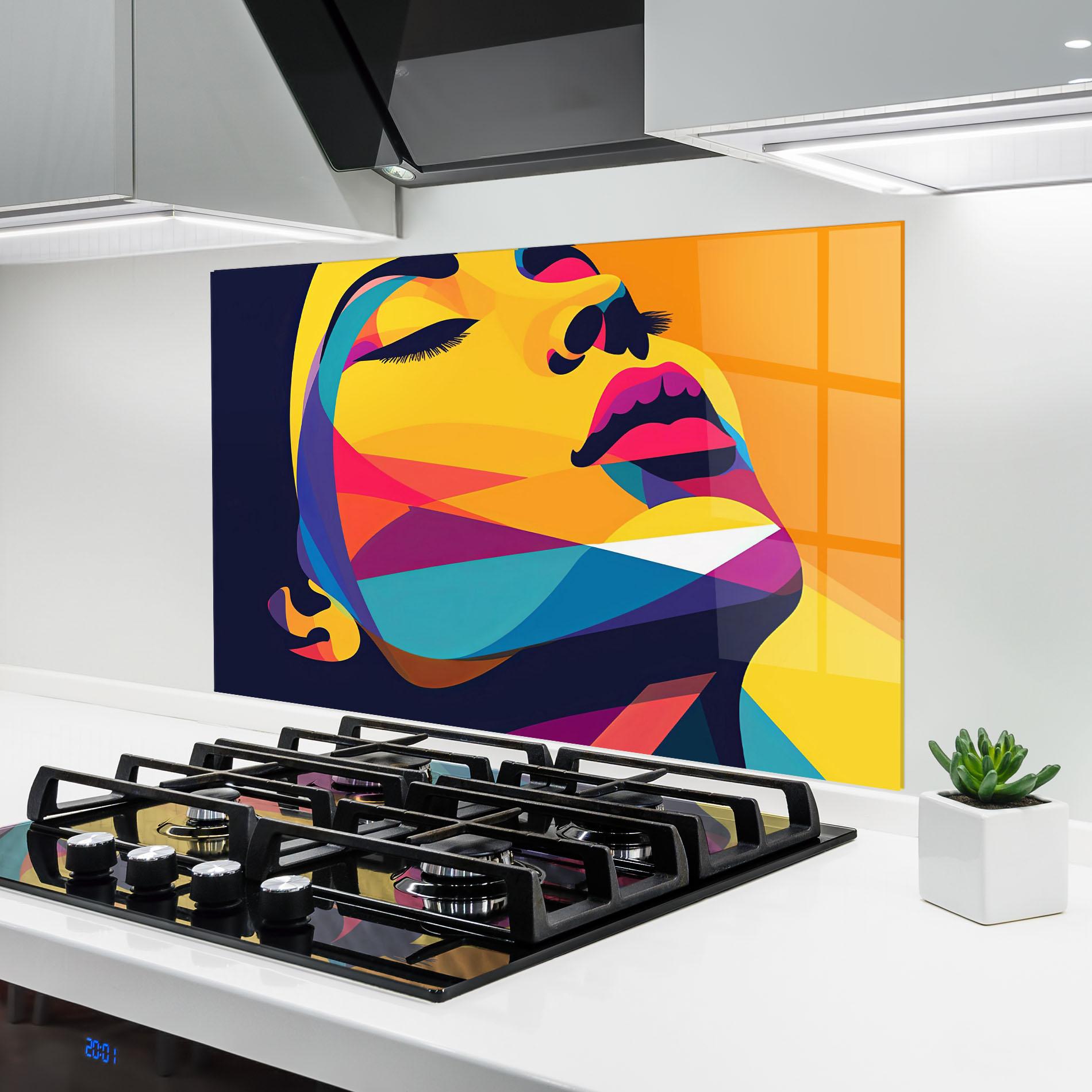 Стъклен панел за кухня Yellow Pop Face mockup 6