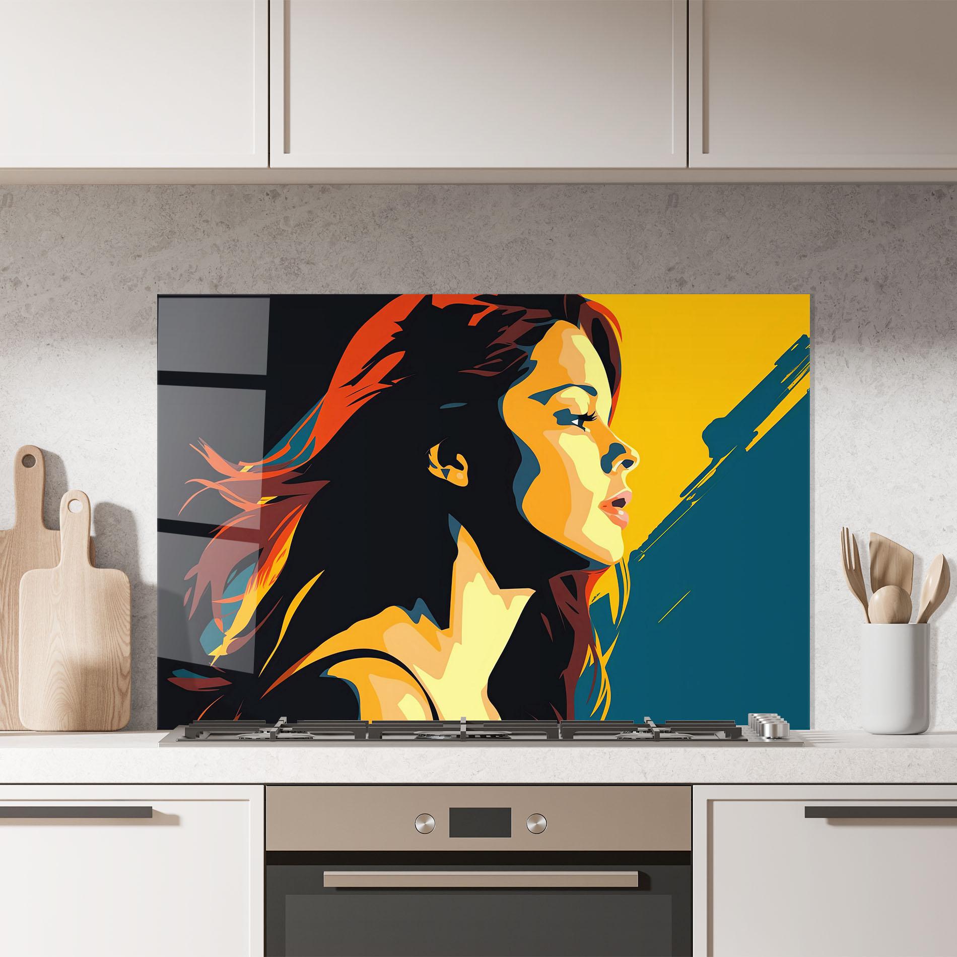 Стъклен панел за кухня Blue Yellow Pop Art mockup 7