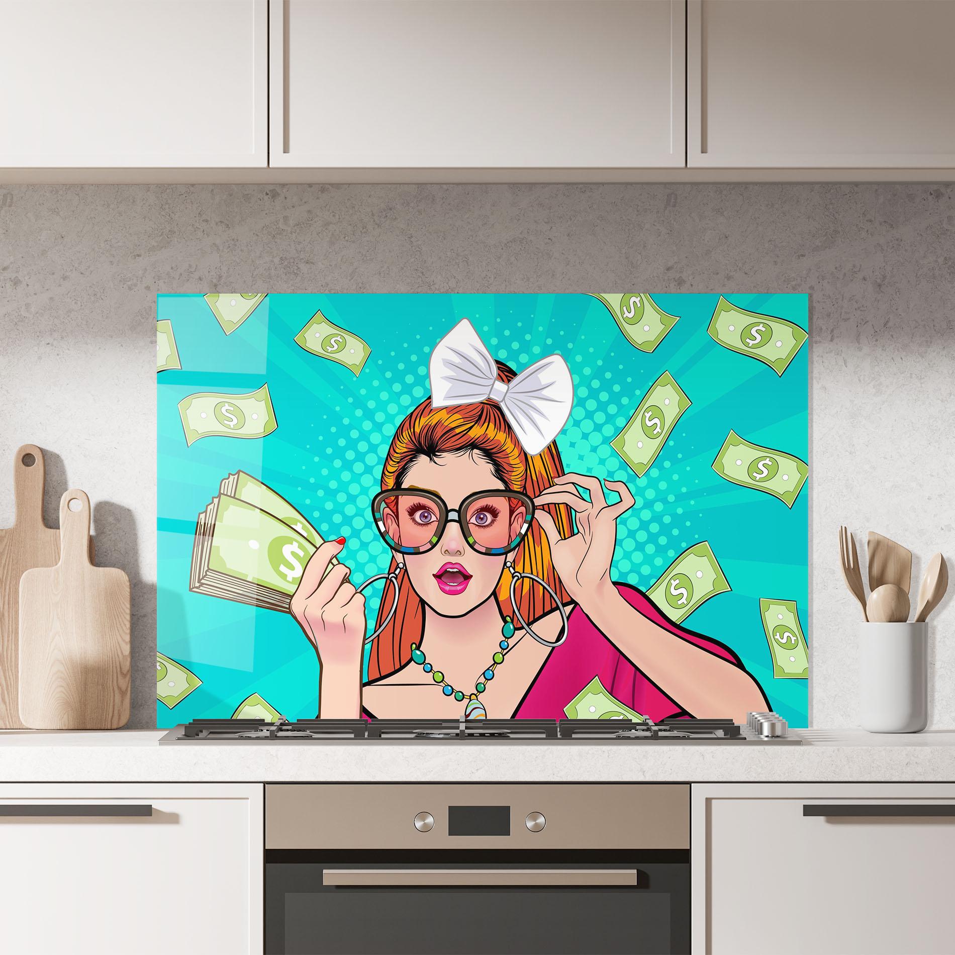 Стъклен панел за кухня Money Pop Art mockup 7