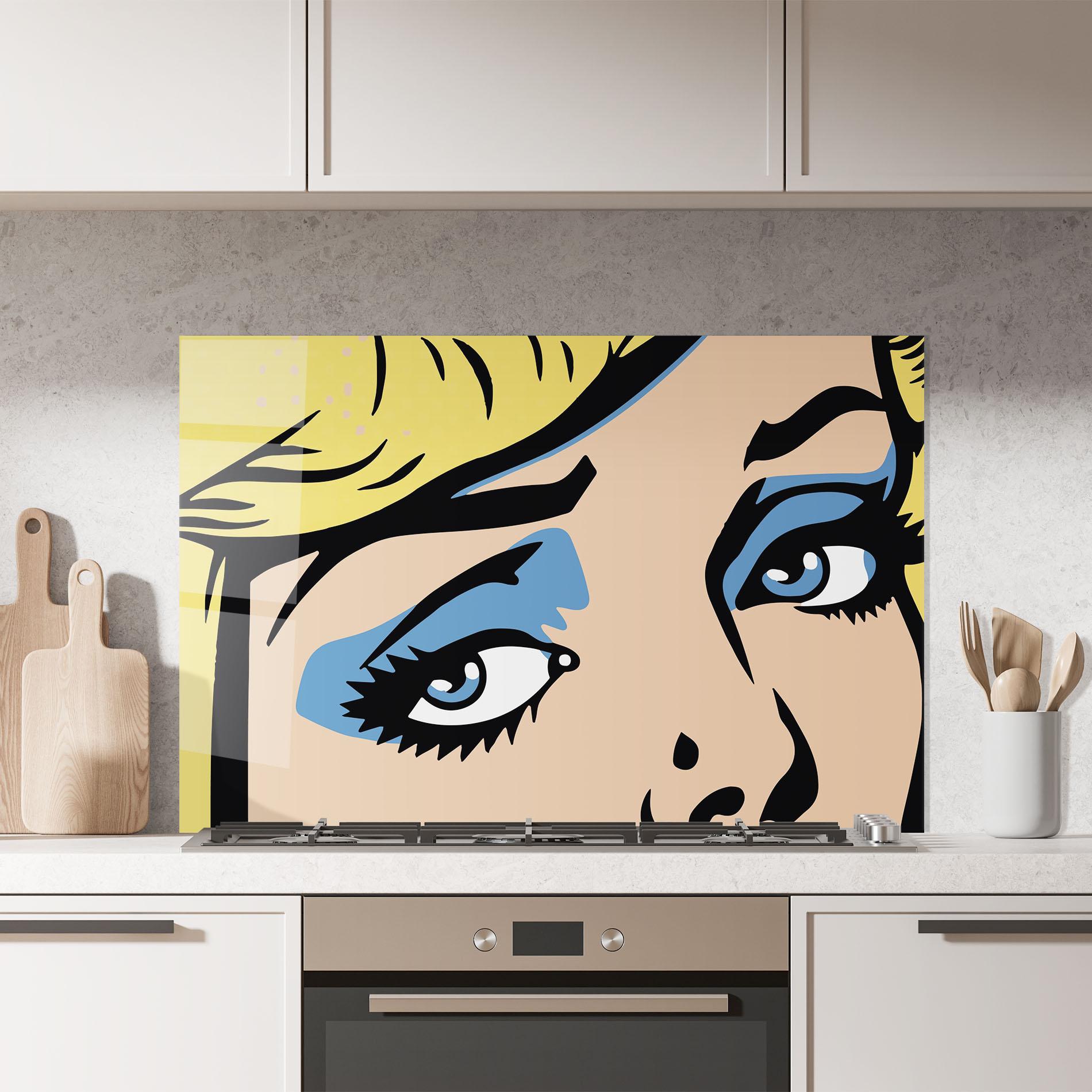 Стъклен панел за кухня Pop Blue Makeup mockup 7