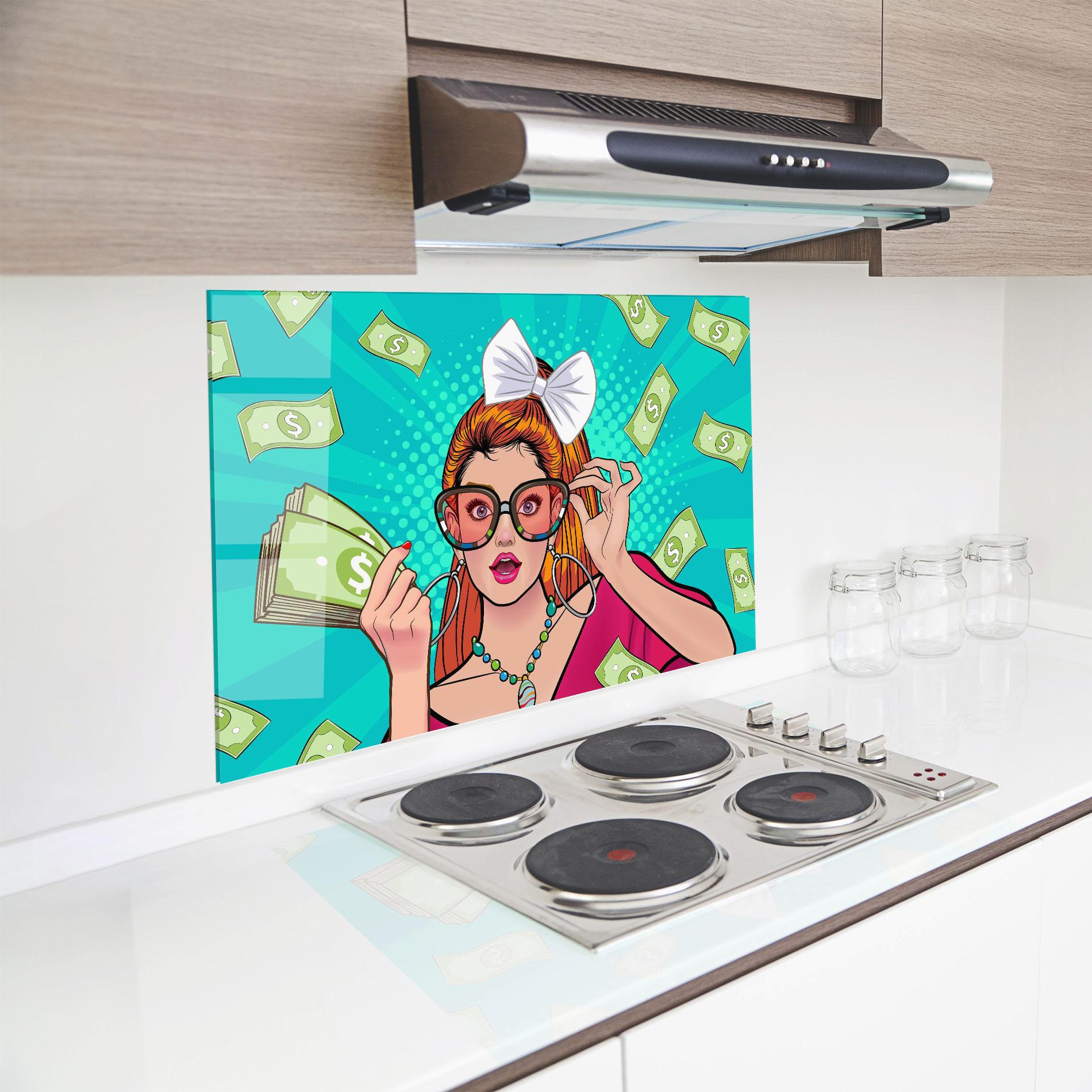 Стъклен панел за кухня Money Pop Art mockup 8