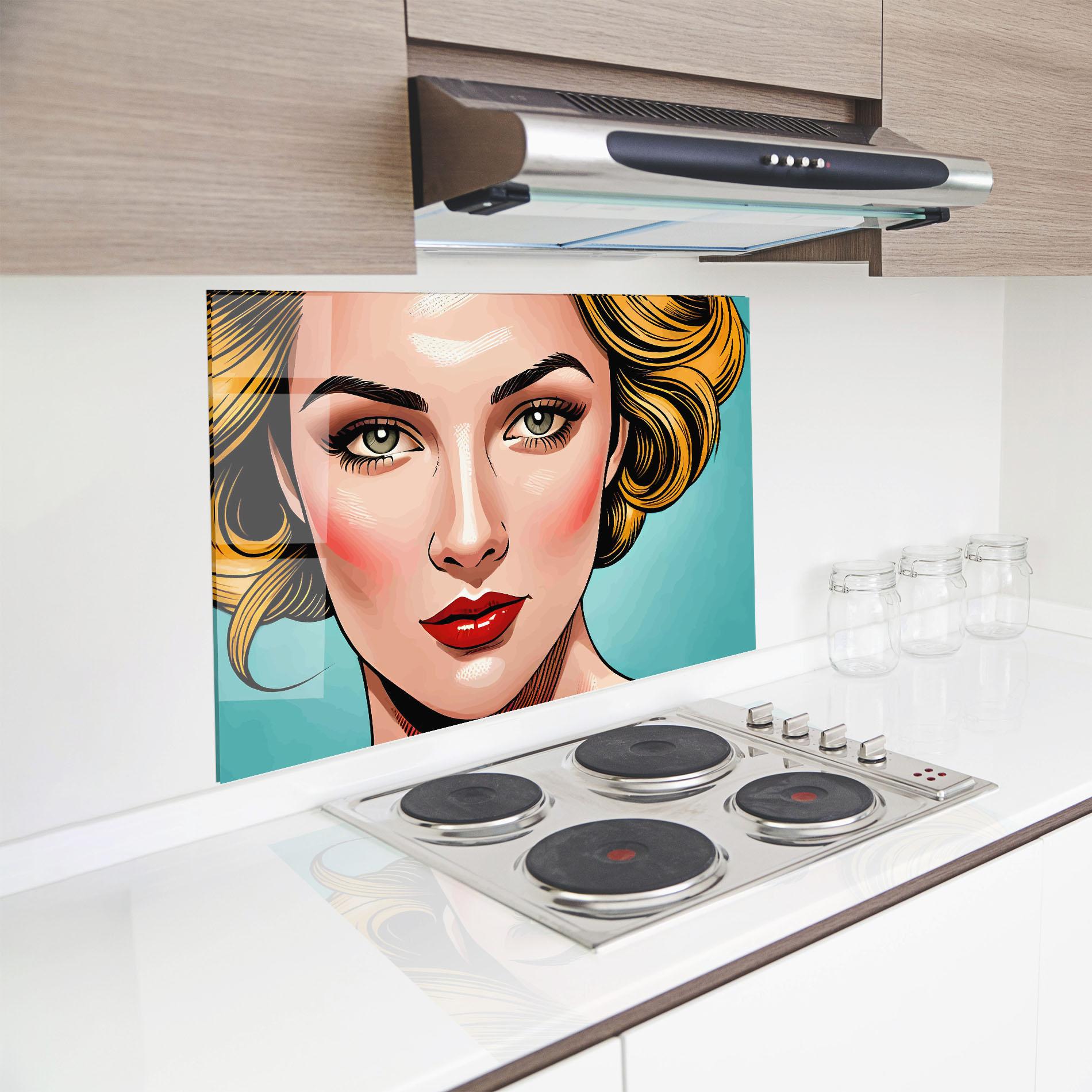 Стъклен панел за кухня Pop Blonde Lady mockup 8