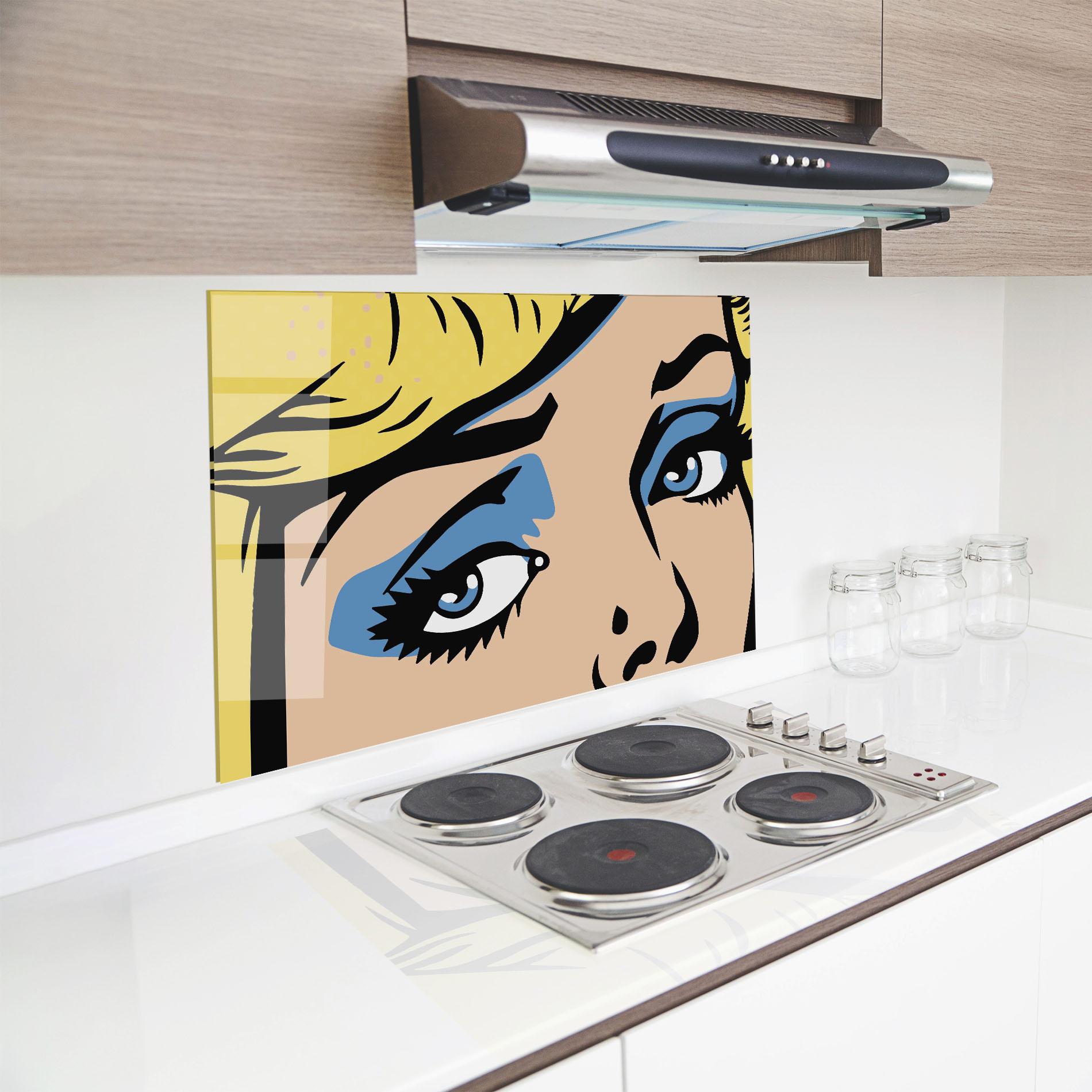 Стъклен панел за кухня Pop Blue Makeup mockup 8