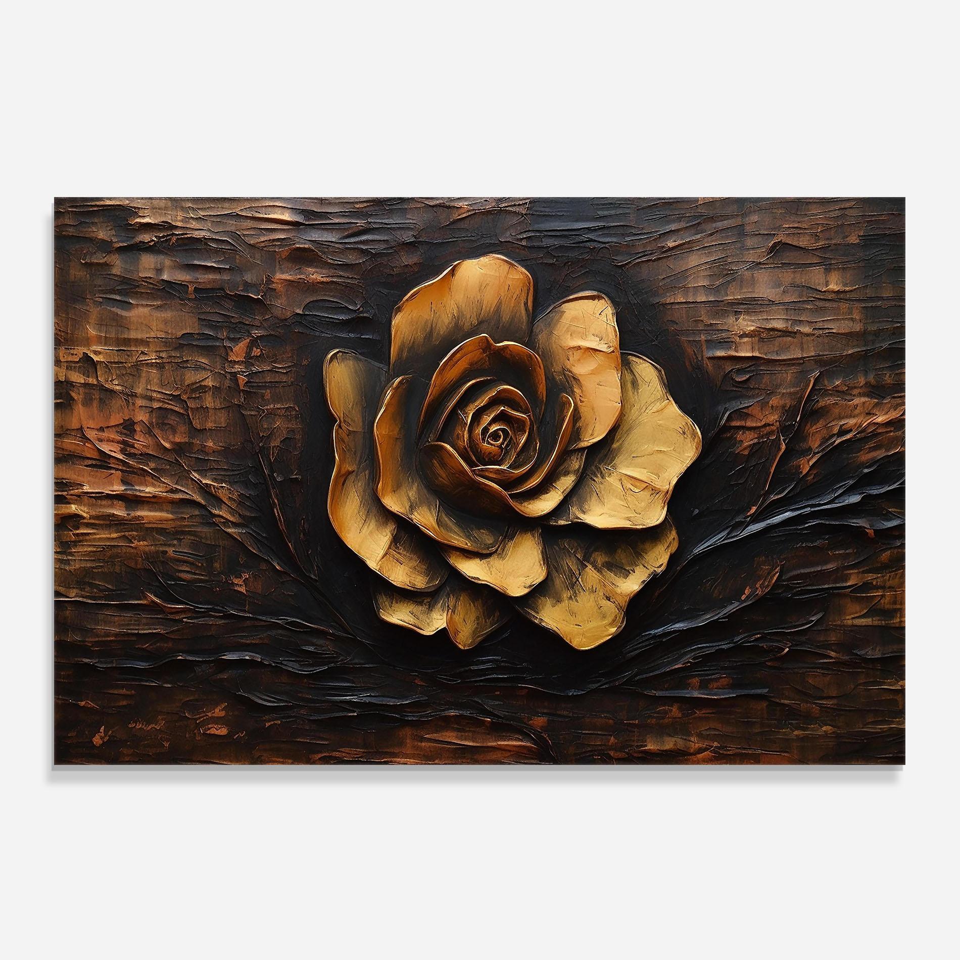 Стъклен панел за кухня Gold Rose On Wood mockup 0